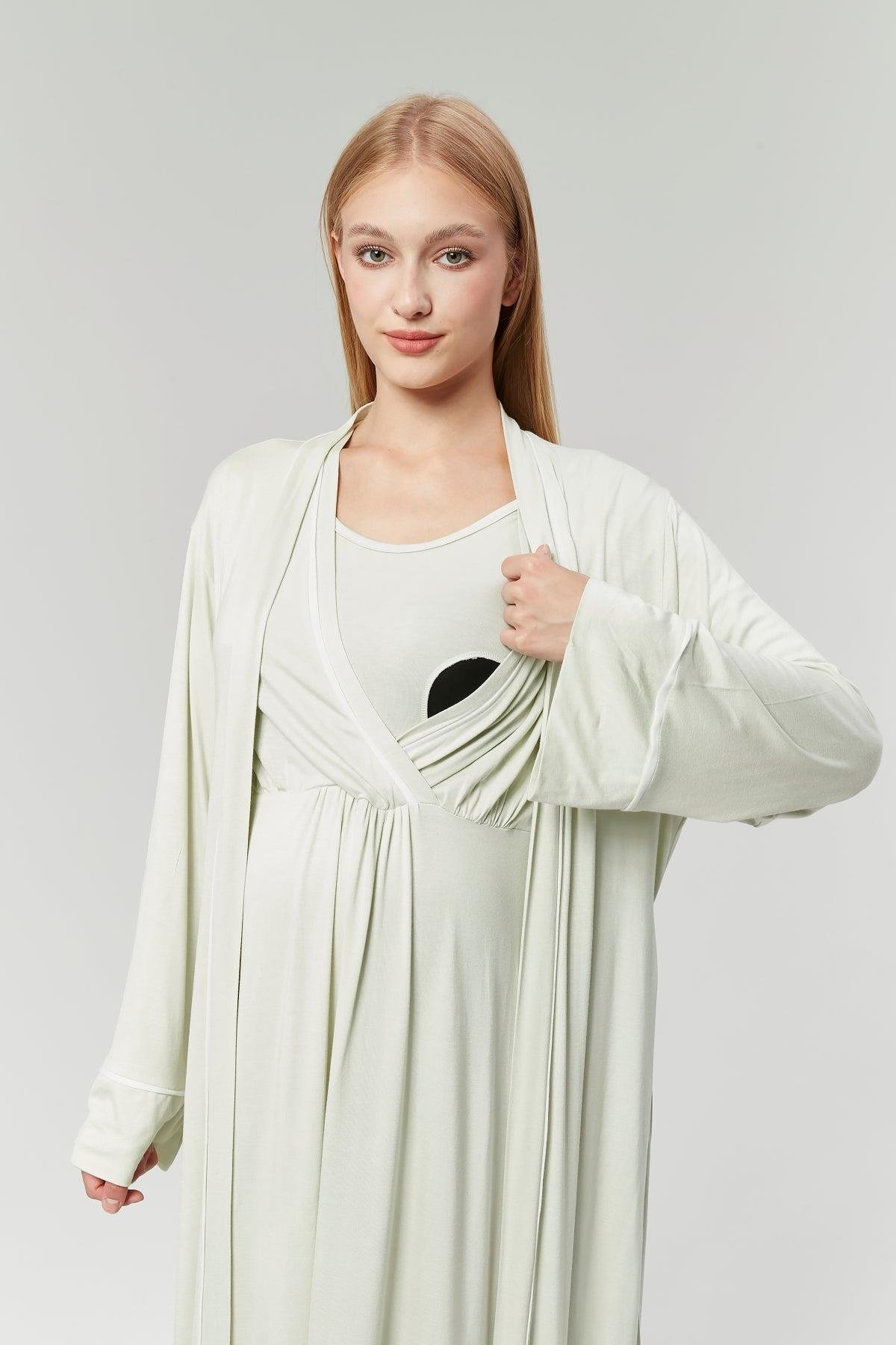 Gizli Emzirme Özellikli Biye Sabahlıklı Kruvaze Lohusa Gecelik Takımı - 528