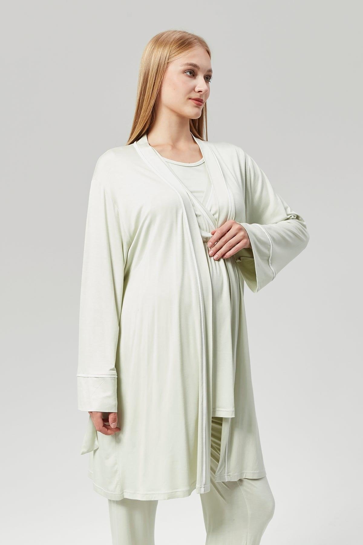 Gizli Emzirme Özellikli Biye Sabahlıklı Kruvaze Lohusa Pijama Takımı - 529