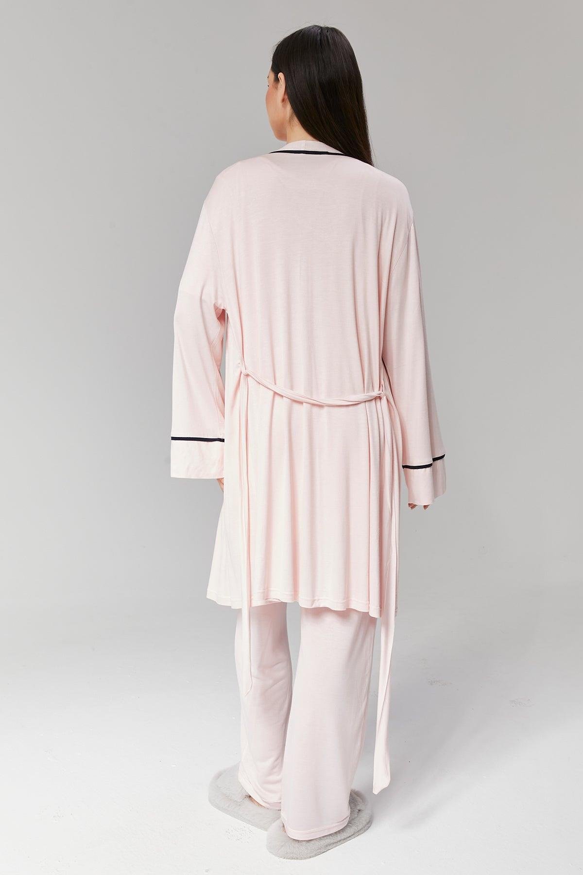 Gizli Emzirme Özellikli Biye Sabahlıklı Kruvaze Lohusa Pijama Takımı - 517