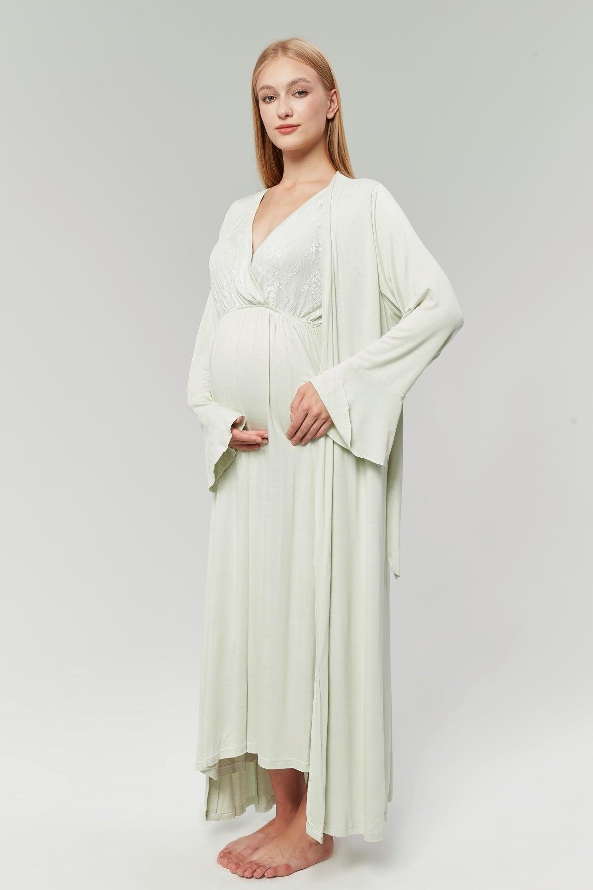 Gizli Emzirme Özellikli Biye Sabahlıklı Kruvaze Lohusa Gecelik Takımı - 525