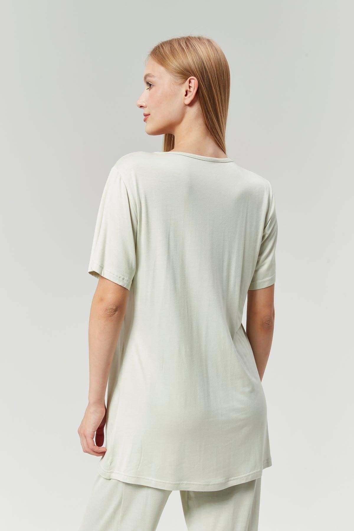 Gizli Emzirme Özellikli Biye Sabahlıklı Kruvaze Lohusa Pijama Takımı - 529