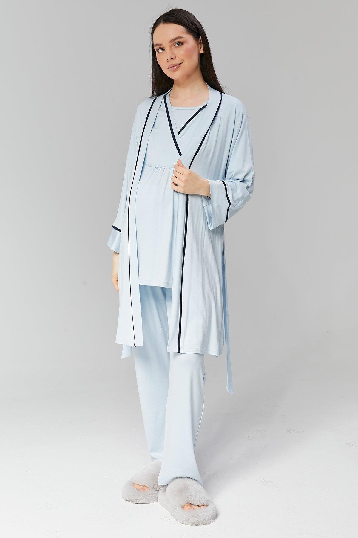 Gizli Emzirme Özellikli Biye Sabahlıklı Kruvaze Lohusa Pijama Takımı - 515