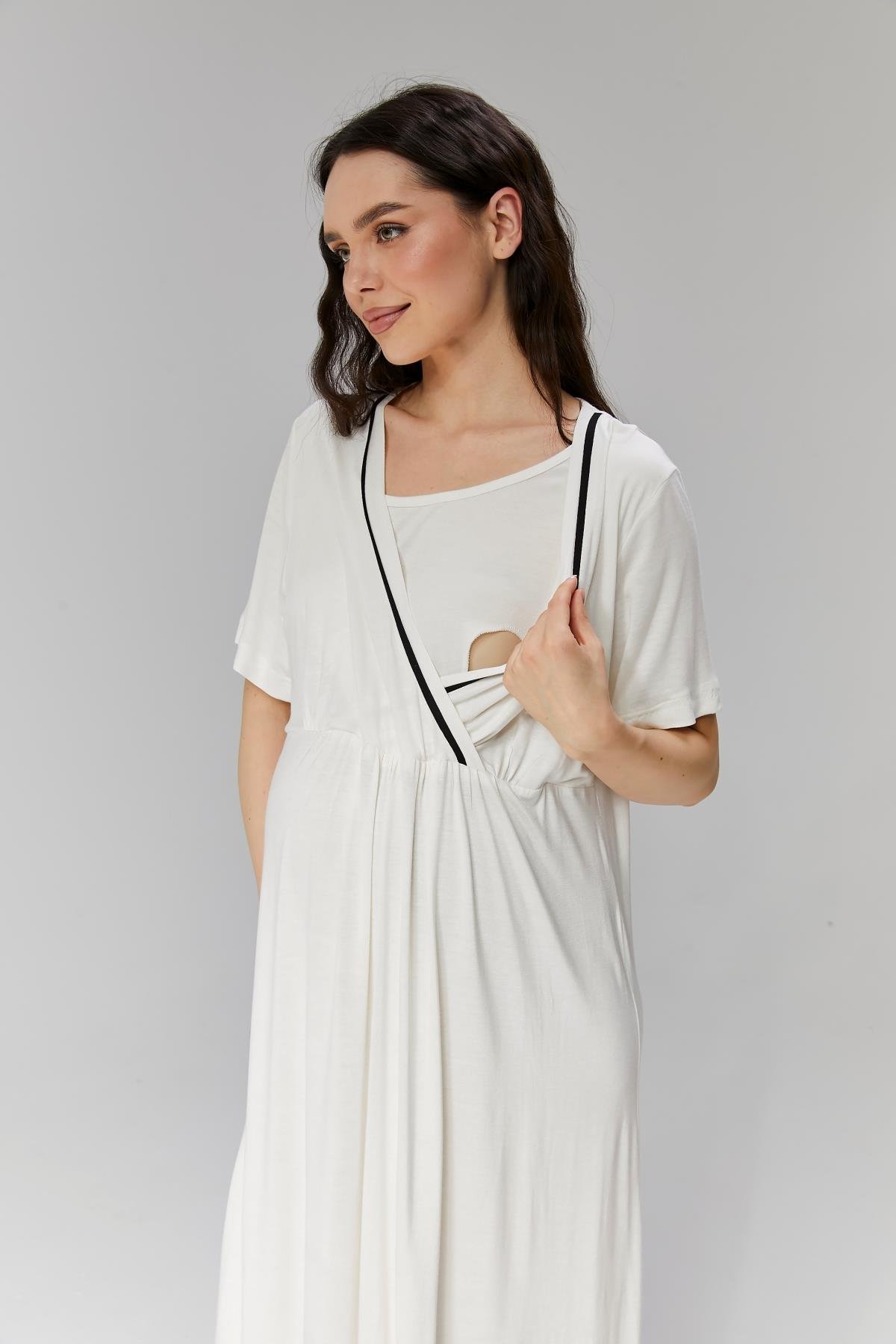 Gizli Emzirme Özellikli Biye Sabahlıklı Kruvaze Lohusa Gecelik Takımı - 505