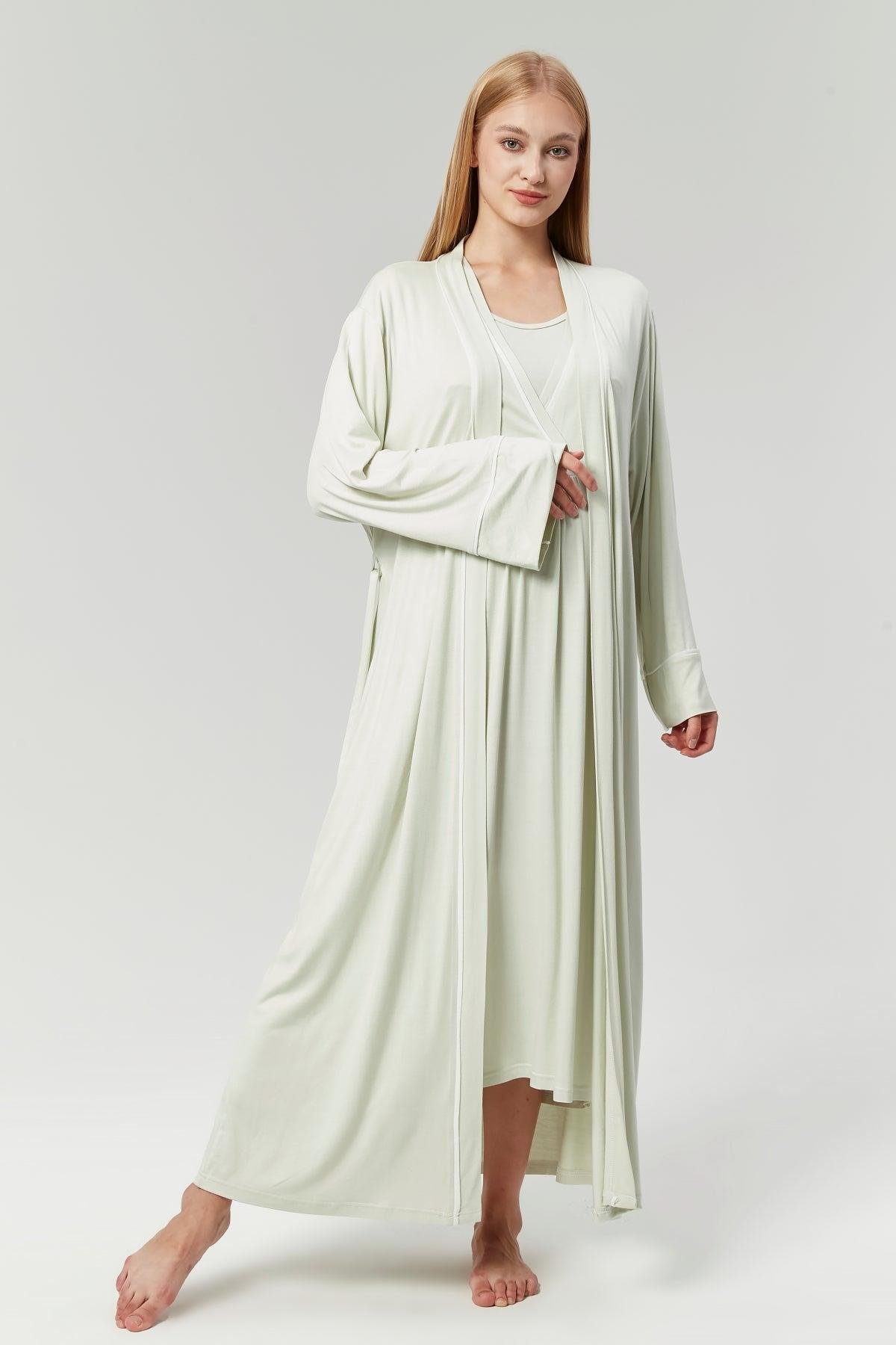 Gizli Emzirme Özellikli Biye Sabahlıklı Kruvaze Lohusa Gecelik Takımı - 528