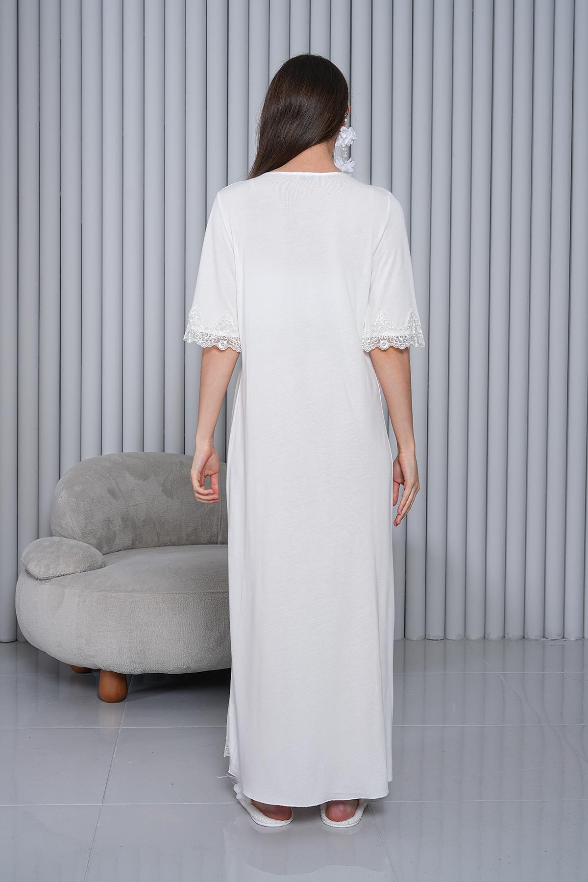 Gizli Emzirme Özellikli Ekru Lohusa Gecelik