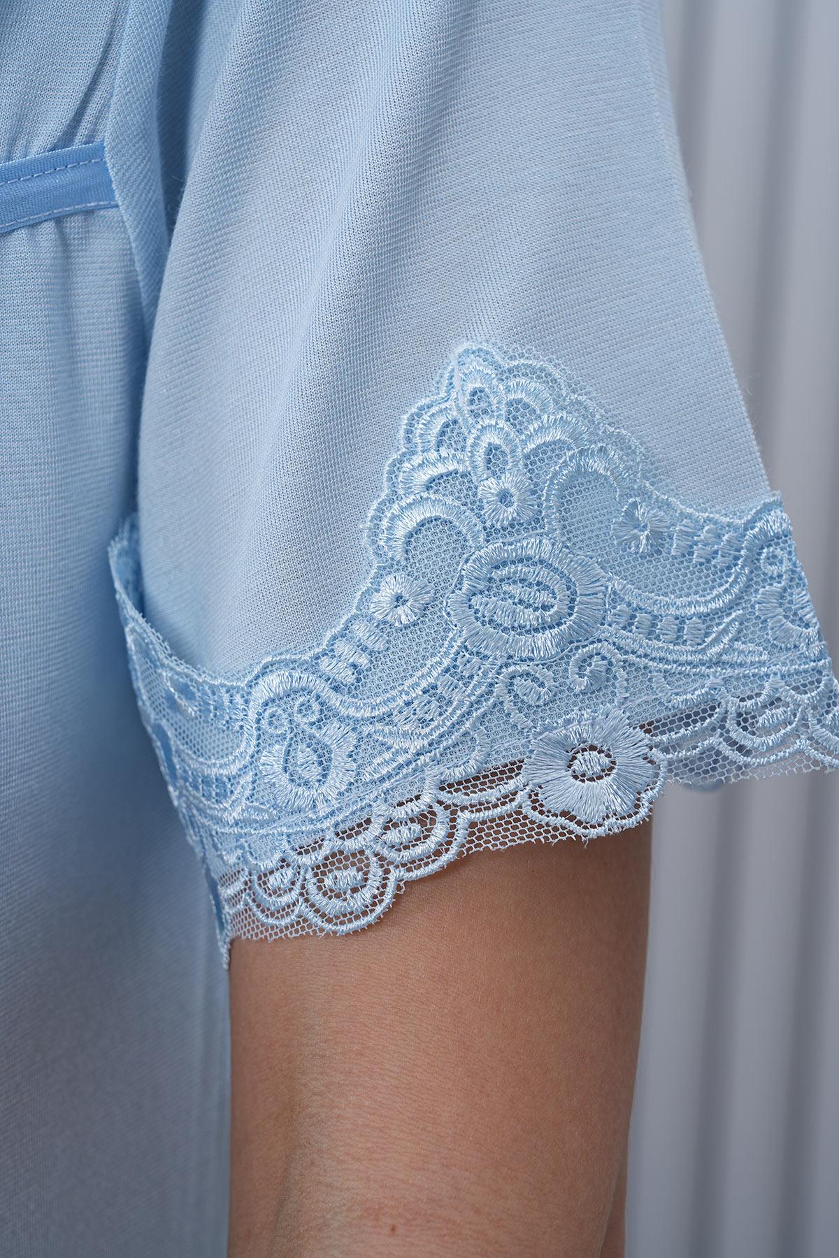 Gizli Emzirme Özellikli Mavi Lohusa Gecelik