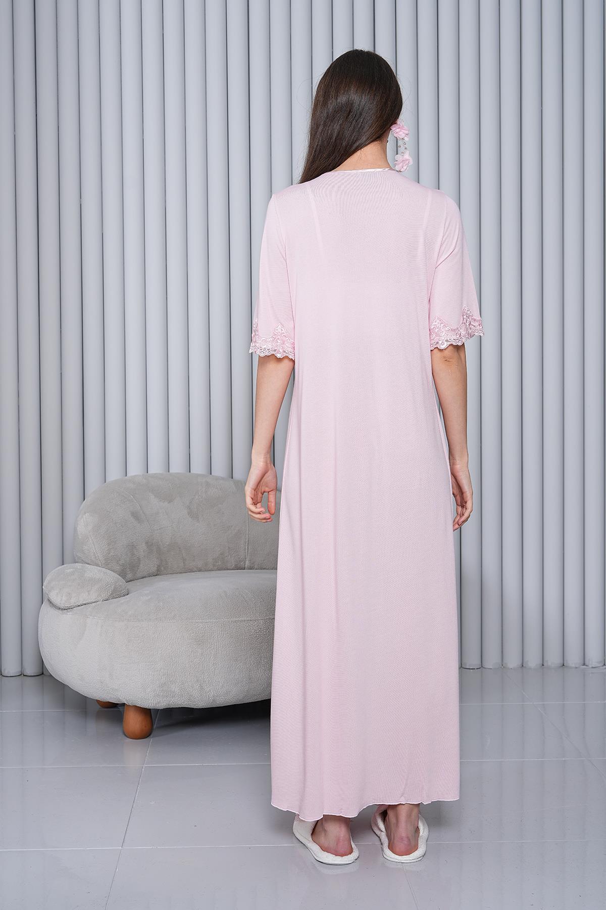 Gizli Emzirme Özellikli Pudra Lohusa Gecelik