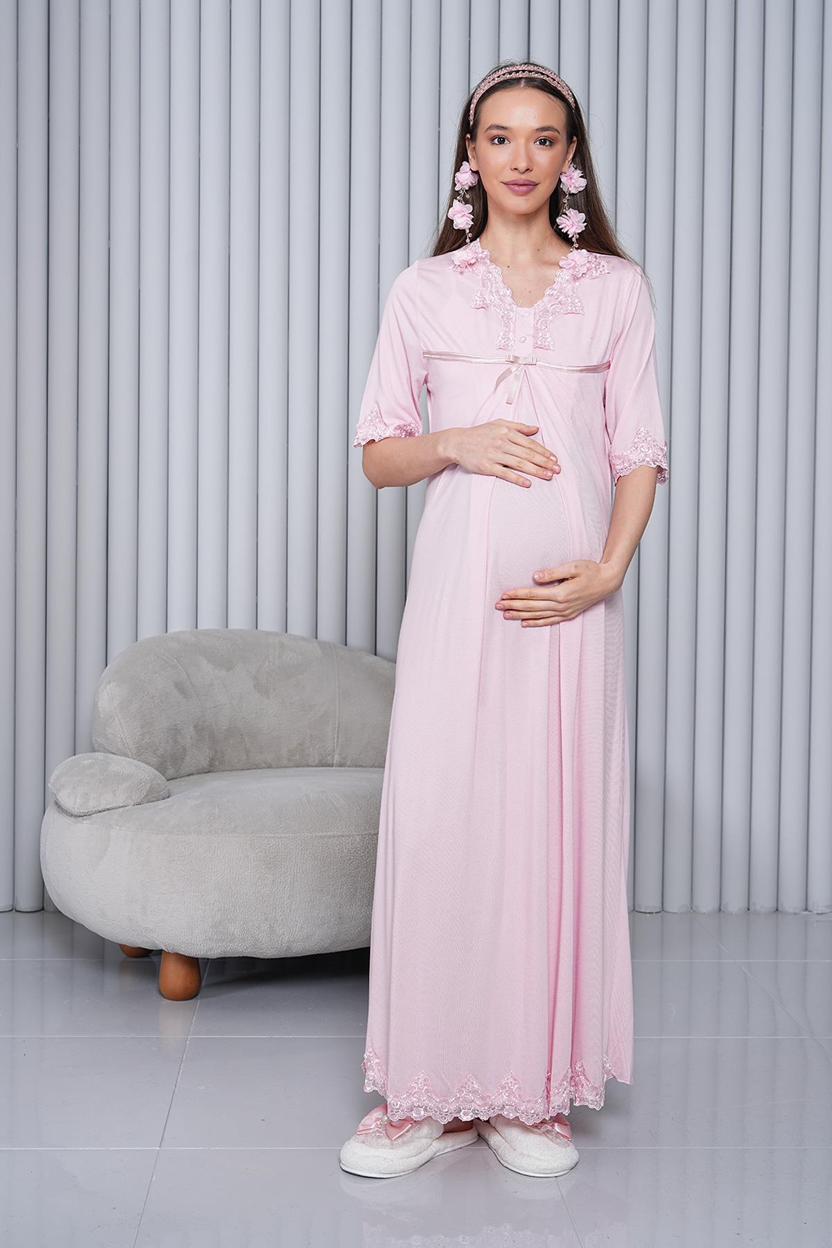 Gizli Emzirme Özellikli Pudra Lohusa Gecelik