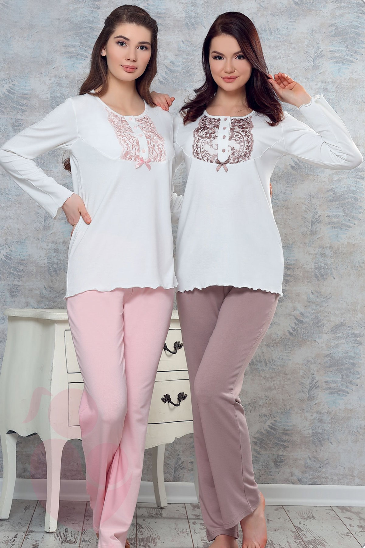 Haluk Bayram 3606 Dantel Detaylı Lohusa Pijama Takımı