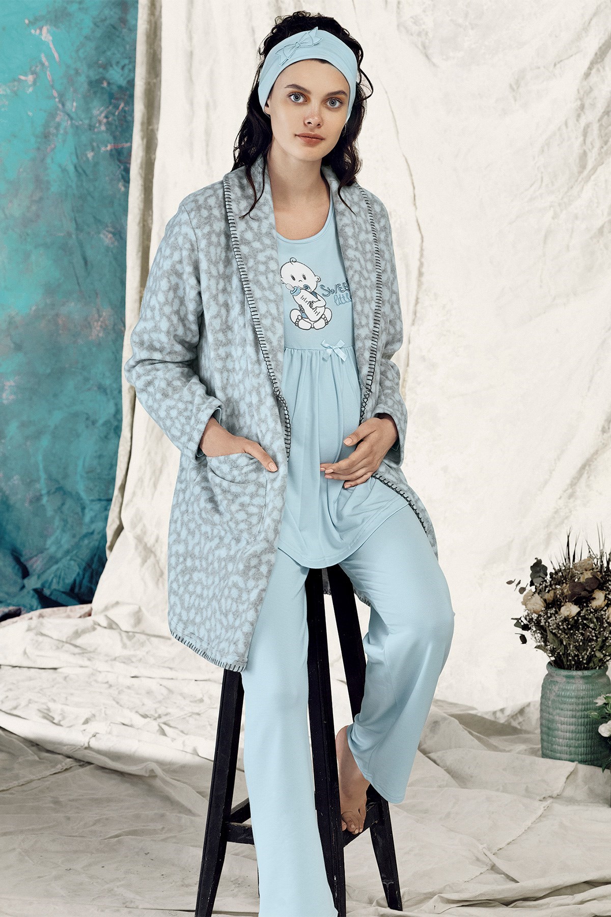 Haluk Bayram 3620 Sweet Little Sabahlıklı Lohusa Pijama Takımı