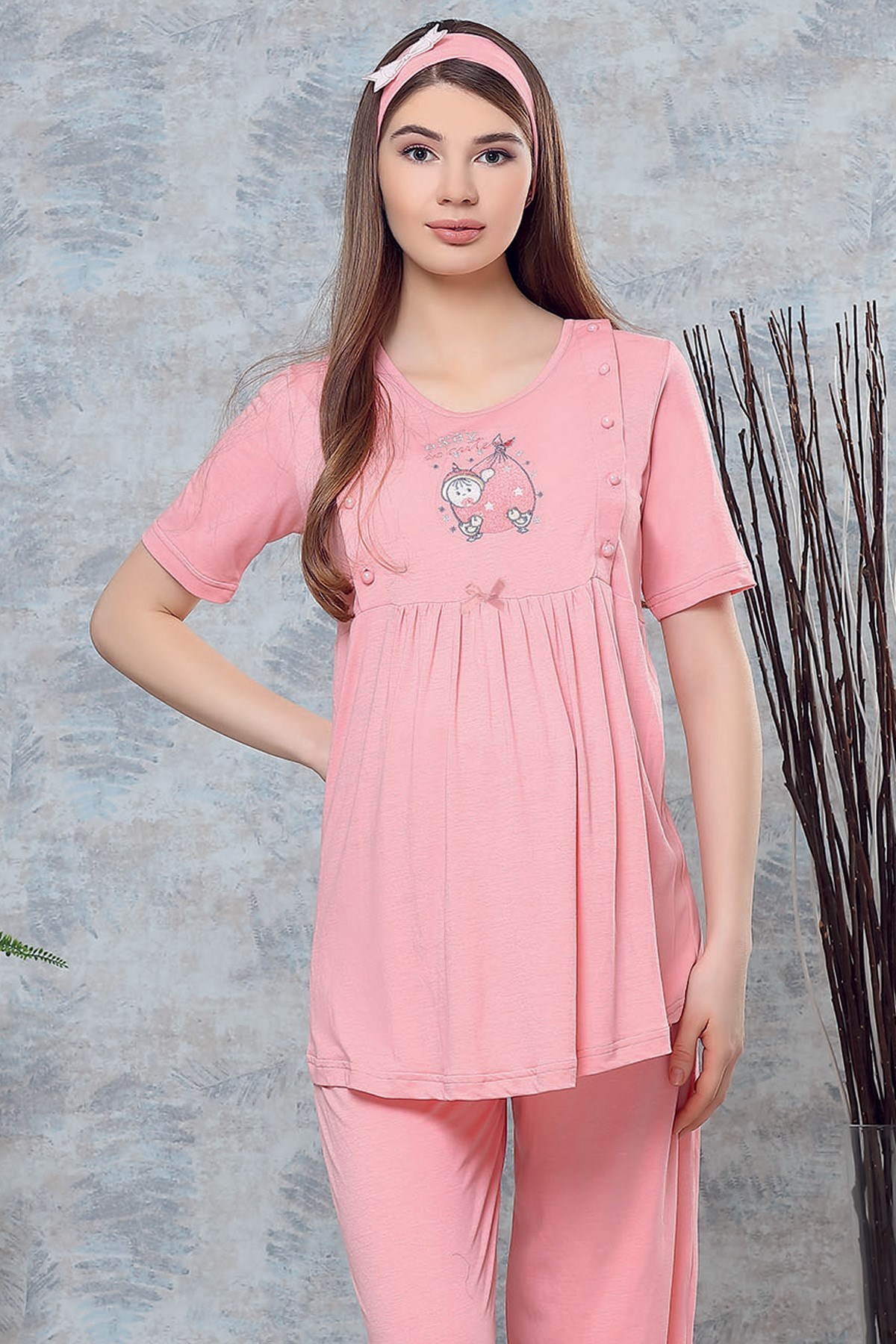 Haluk Bayram 3715 My Baby Somon Sabahlıklı Lohusa Pijama Takımı