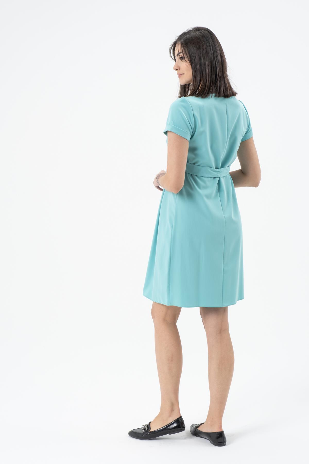 Hamile Günlük Elbise Belden Kemerli Mintyeşili