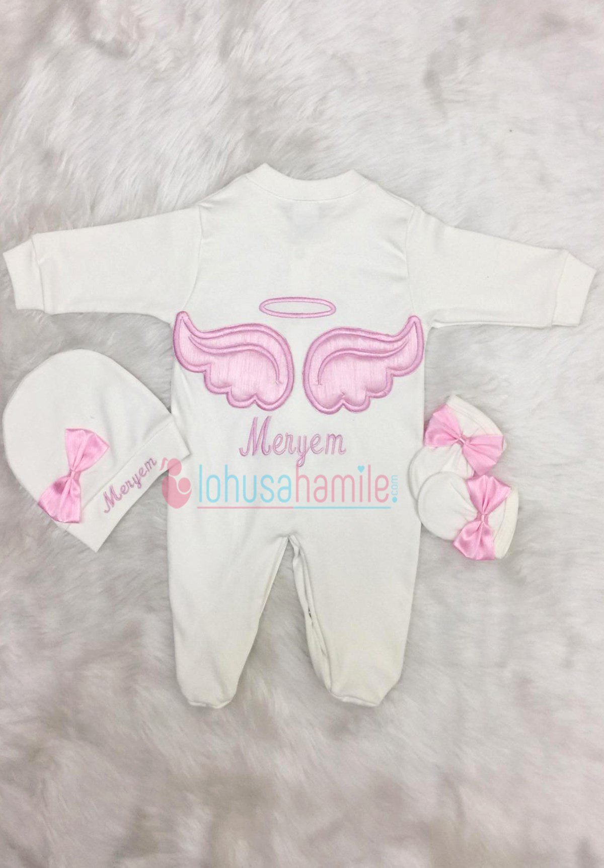 İsimli Pembe 3'lu Bebek Tulum Seti-3015