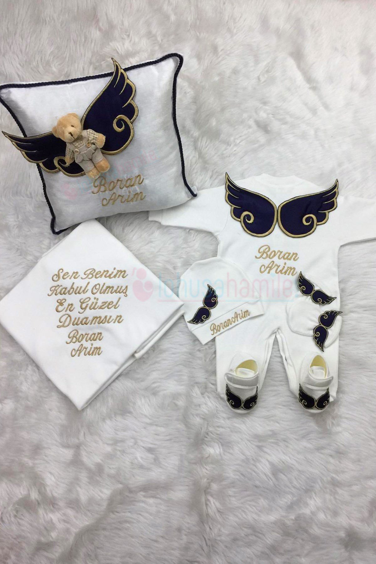 İsimli Takı Yastığı ve 5li Bebek Tulum Seti-4038