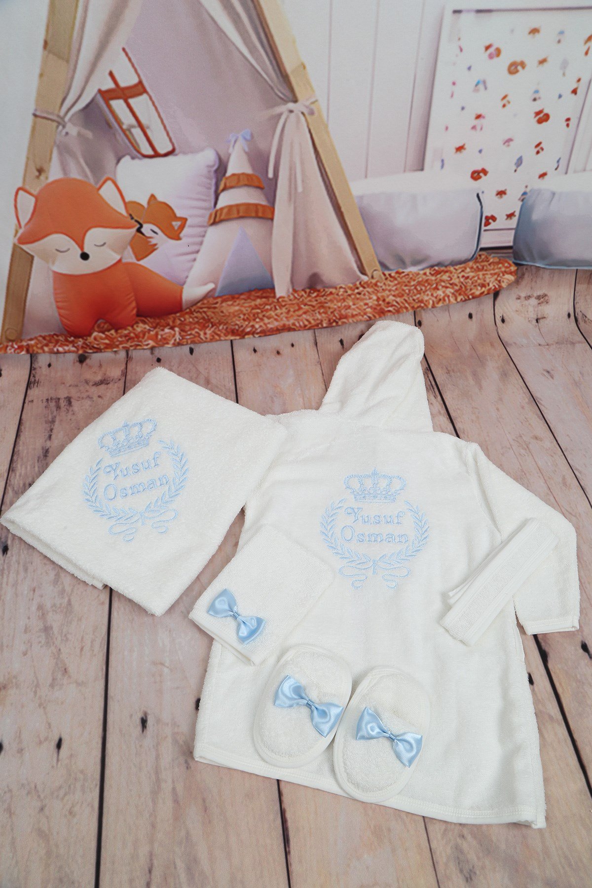 İsme özel Bebek Bornoz Seti 5610