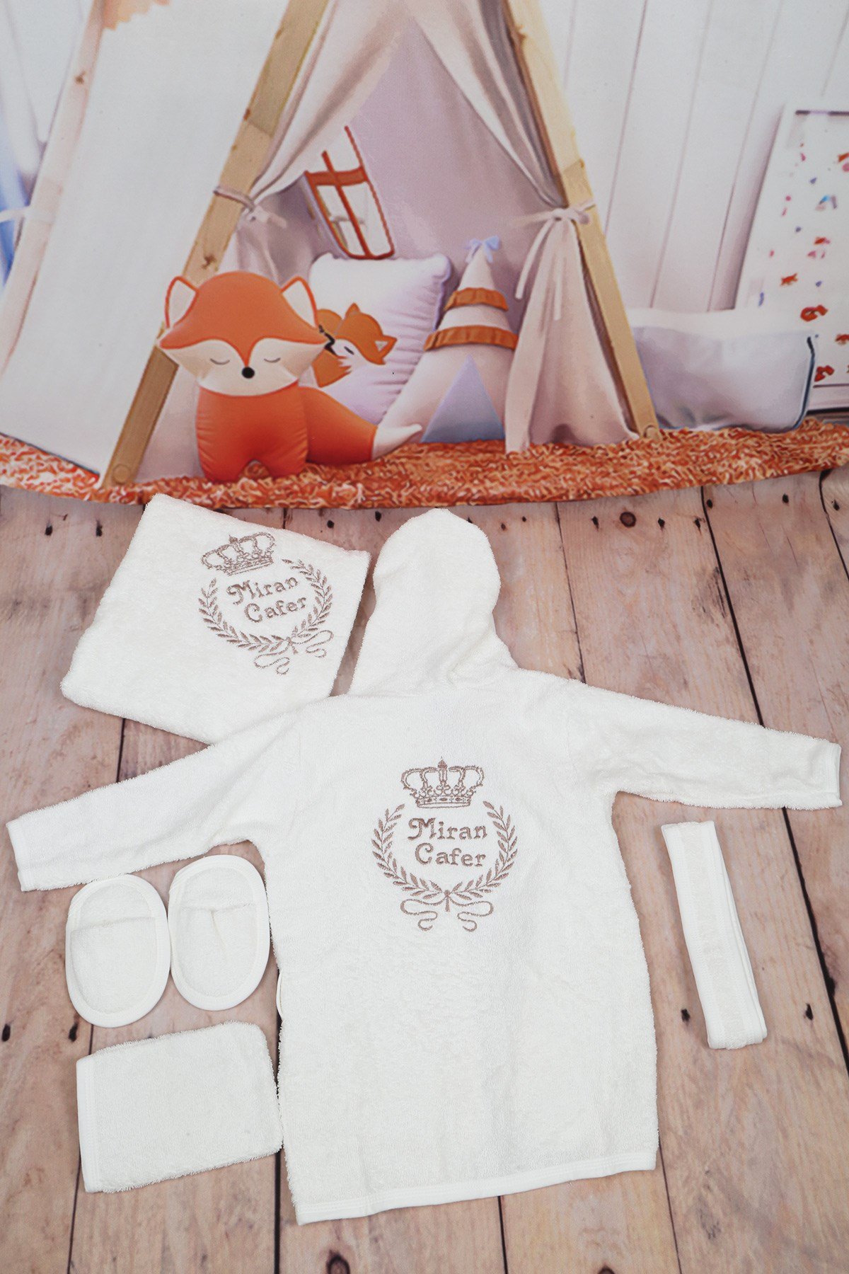 İsme özel Bebek Bornoz Seti 5617