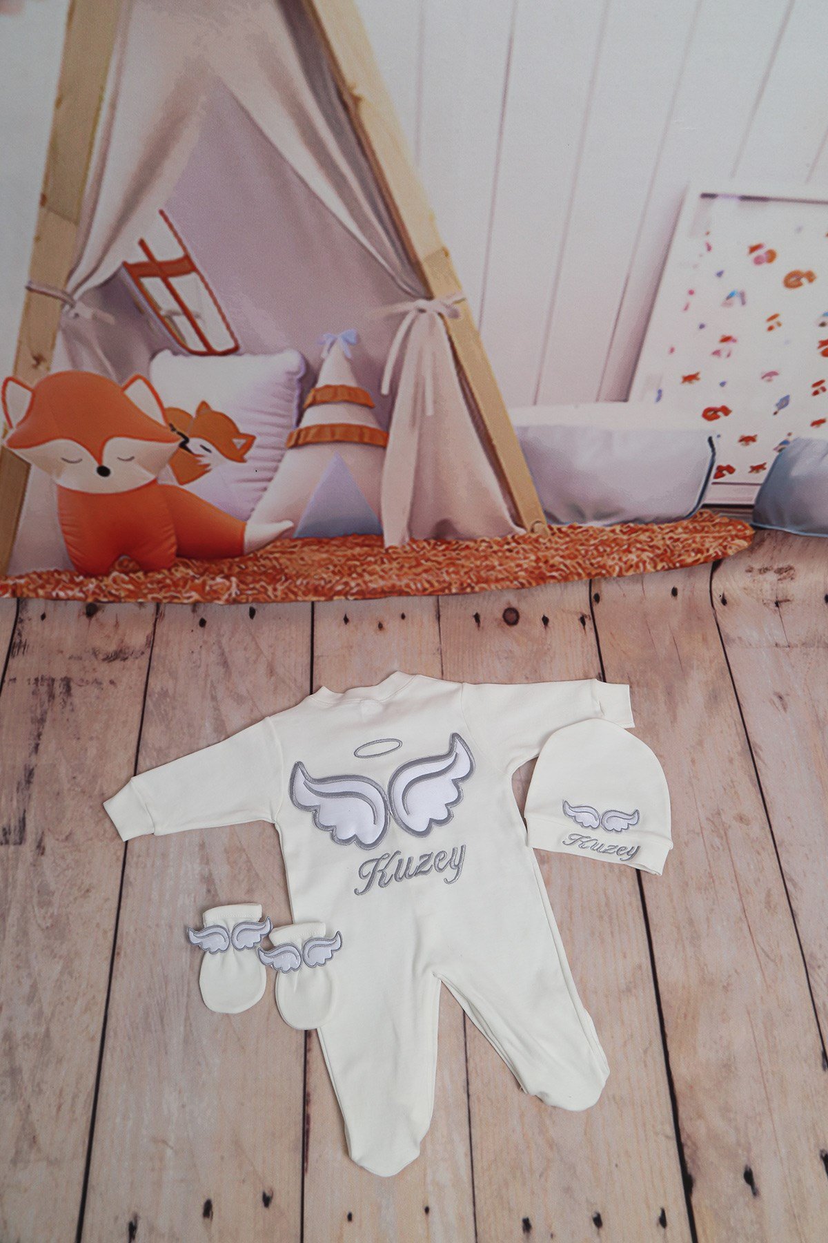 İsme Özel Kanat Detaylı Hastane Çıkışı 3lü Set Lh3072