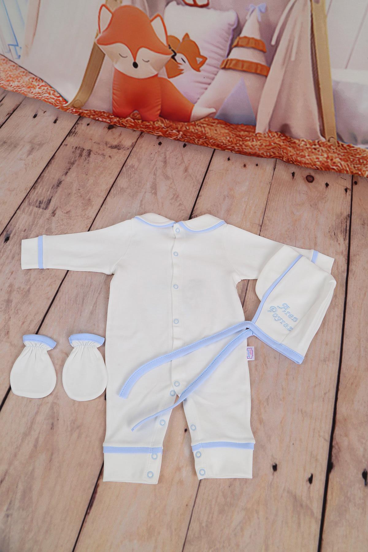 İsme Özel Mavi Biye Detaylı Hastane Çıkışı 3'lü set