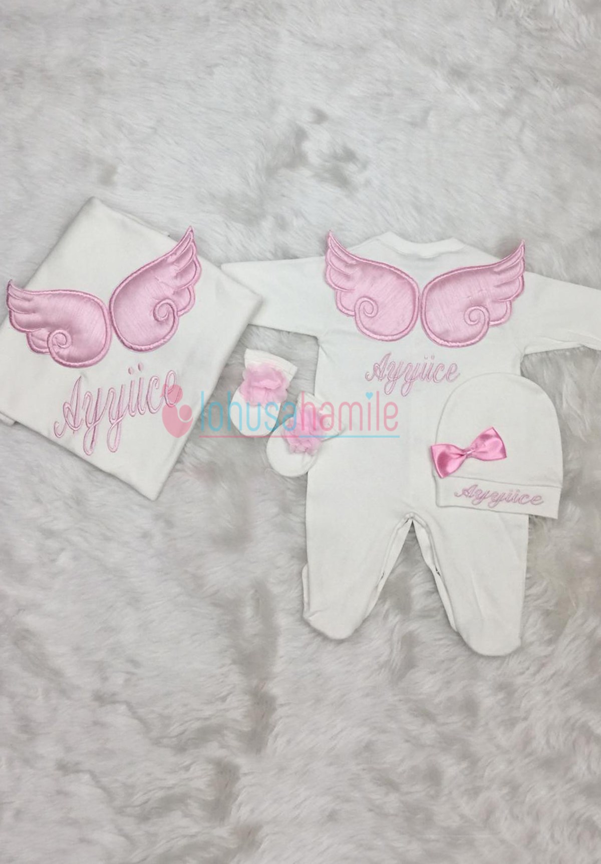 İsme Özel Mavi Kanat İşlemli 4'lü Tulum Seti-4035