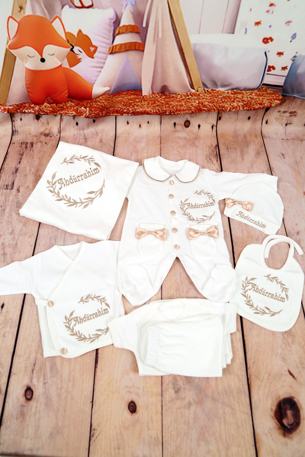 İsme Özel May Desen Nakışlı 10lu Hastane Çıkış Seti