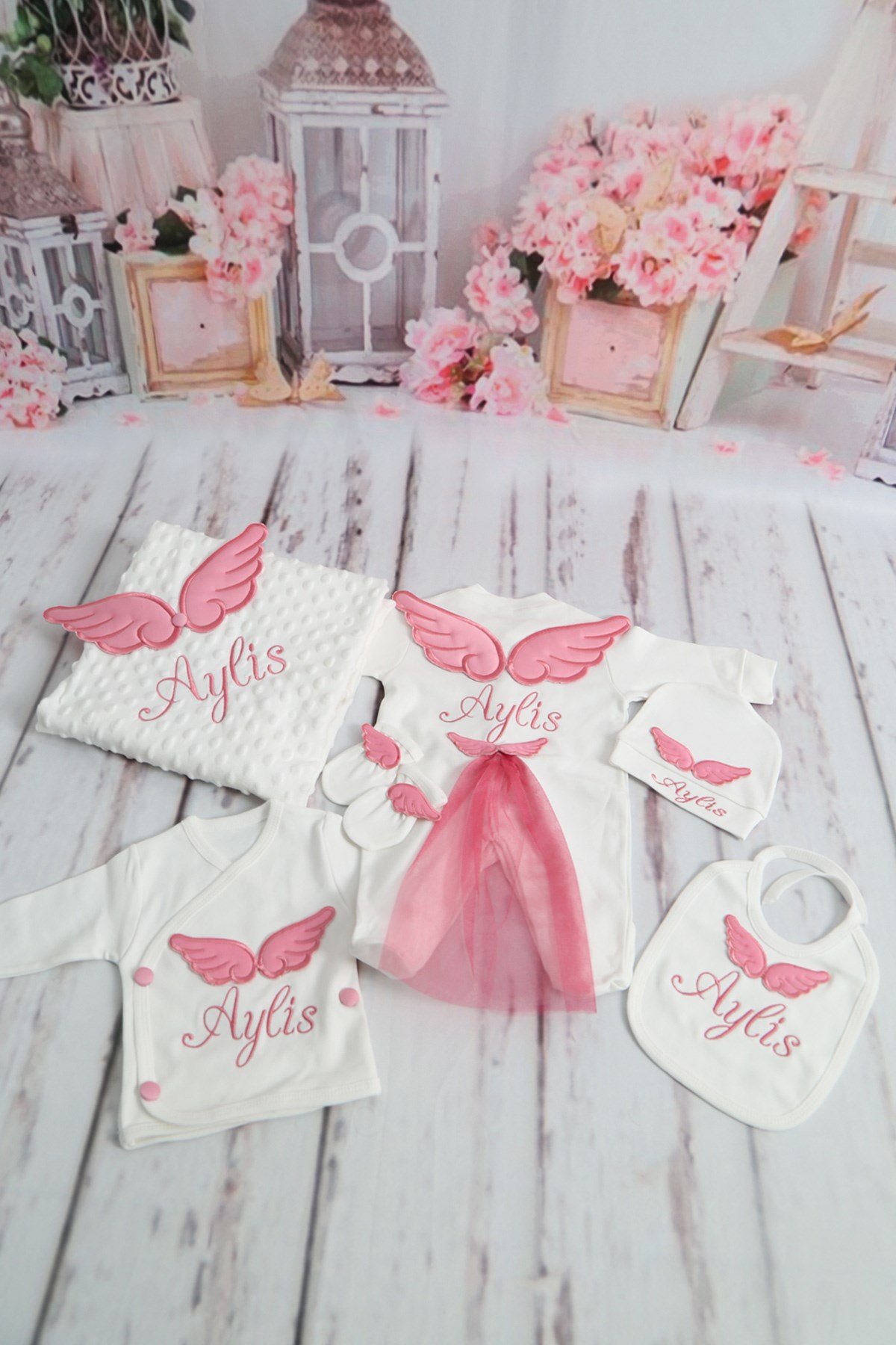 Personalized Coral Color Winged 10-Piece Baby Rompers Set-1021