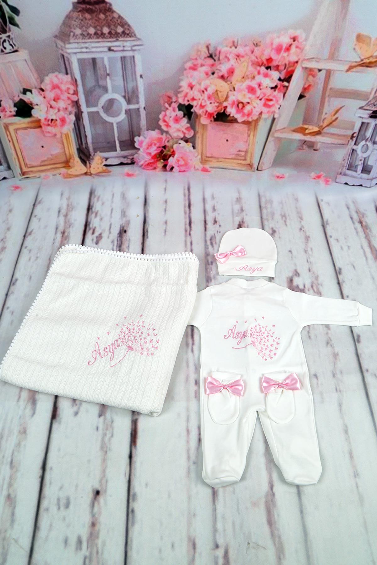 İsme Özel Sonbahar Esintili Triko Battaniyeli 4lü Nakışlı Hastane Çıkış Seti