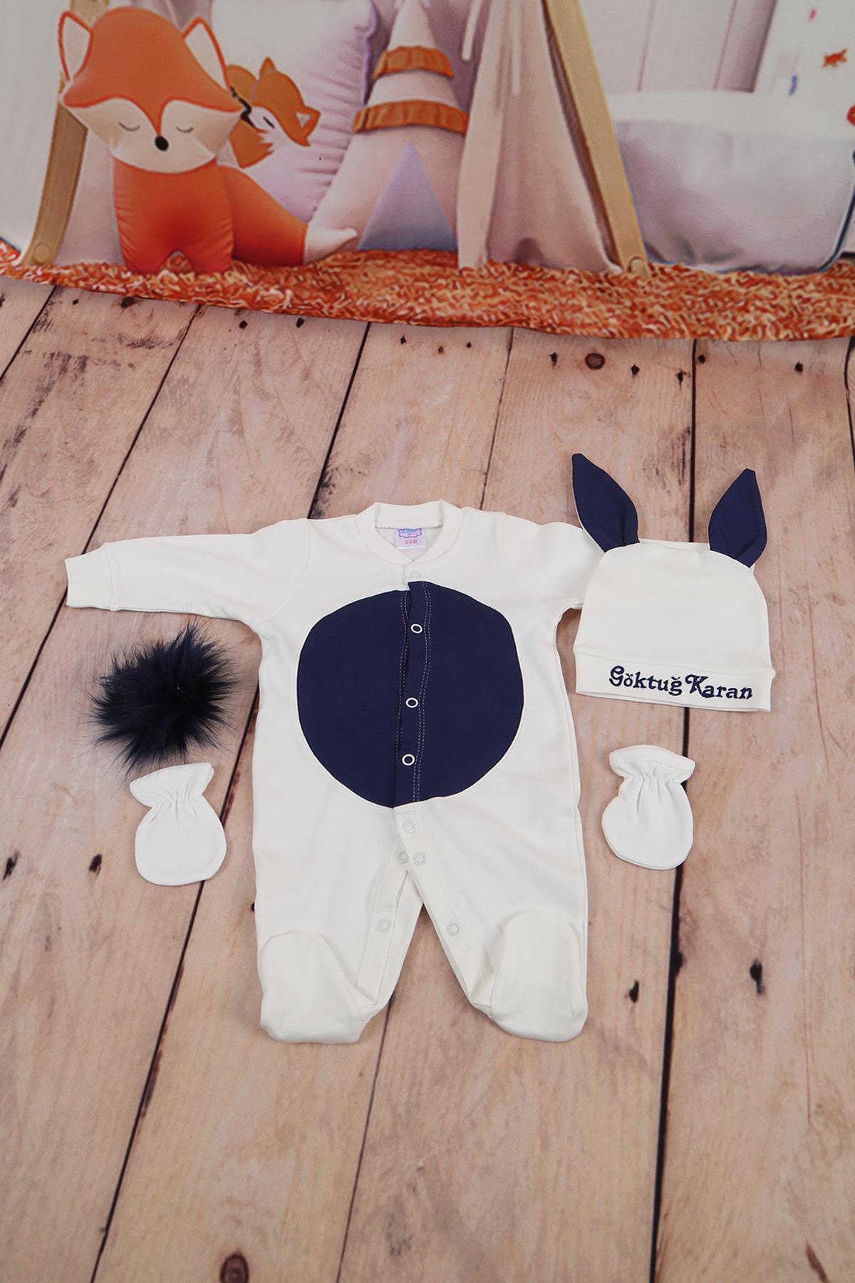 İsme Özel Tavşanlı Tac Nakışlı Hastane Çıkışı 3'lü set