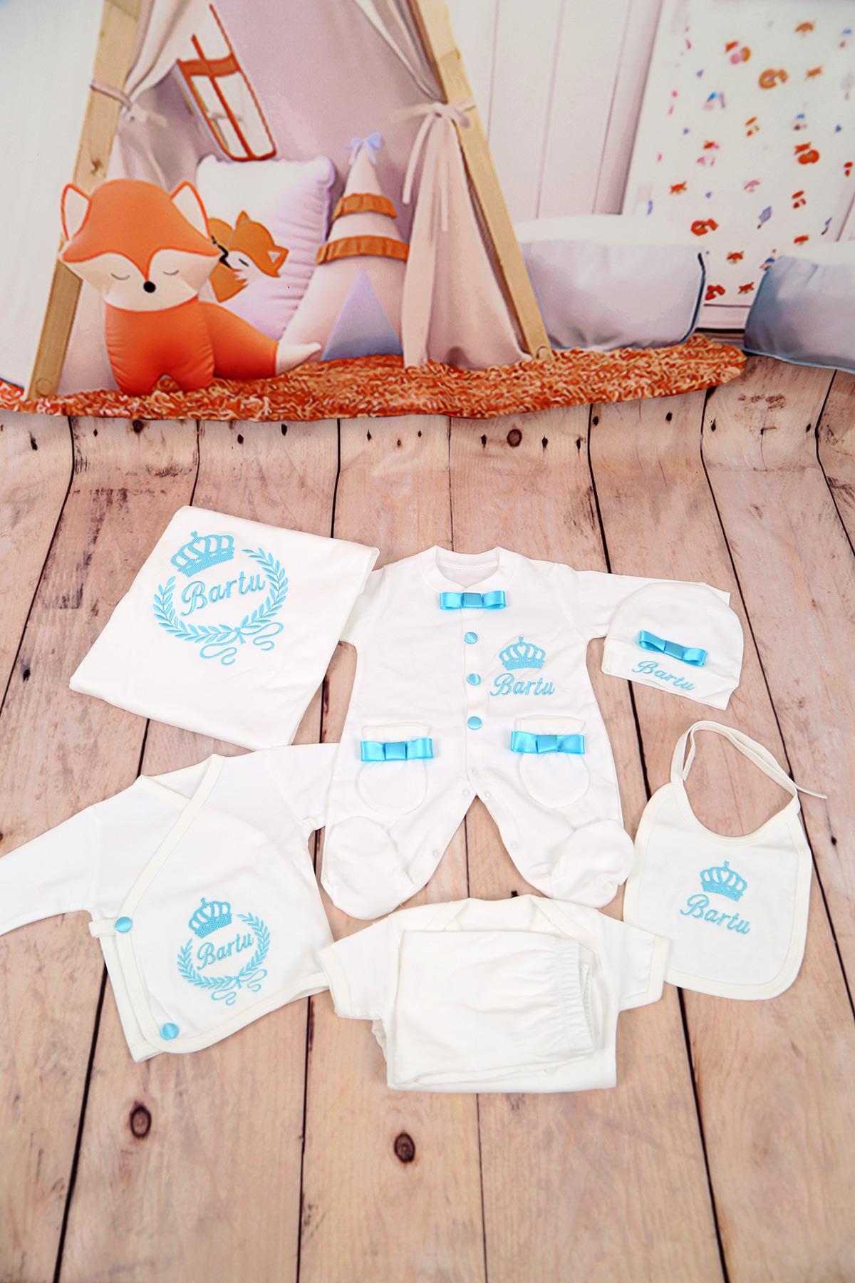 Personalized Turquoise Crown Embroidered 10 Piece Baby  OAndralls Set-1033