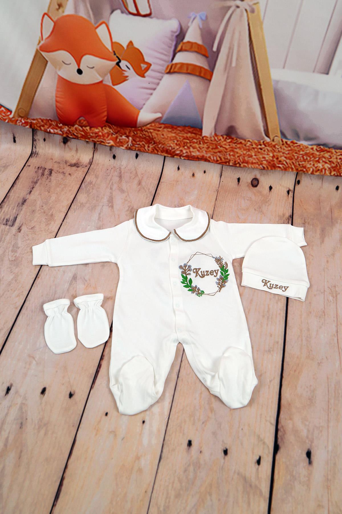 İsme Özel Yaka Detaylı Hastane Çıkışı 3'lü set Lh0371