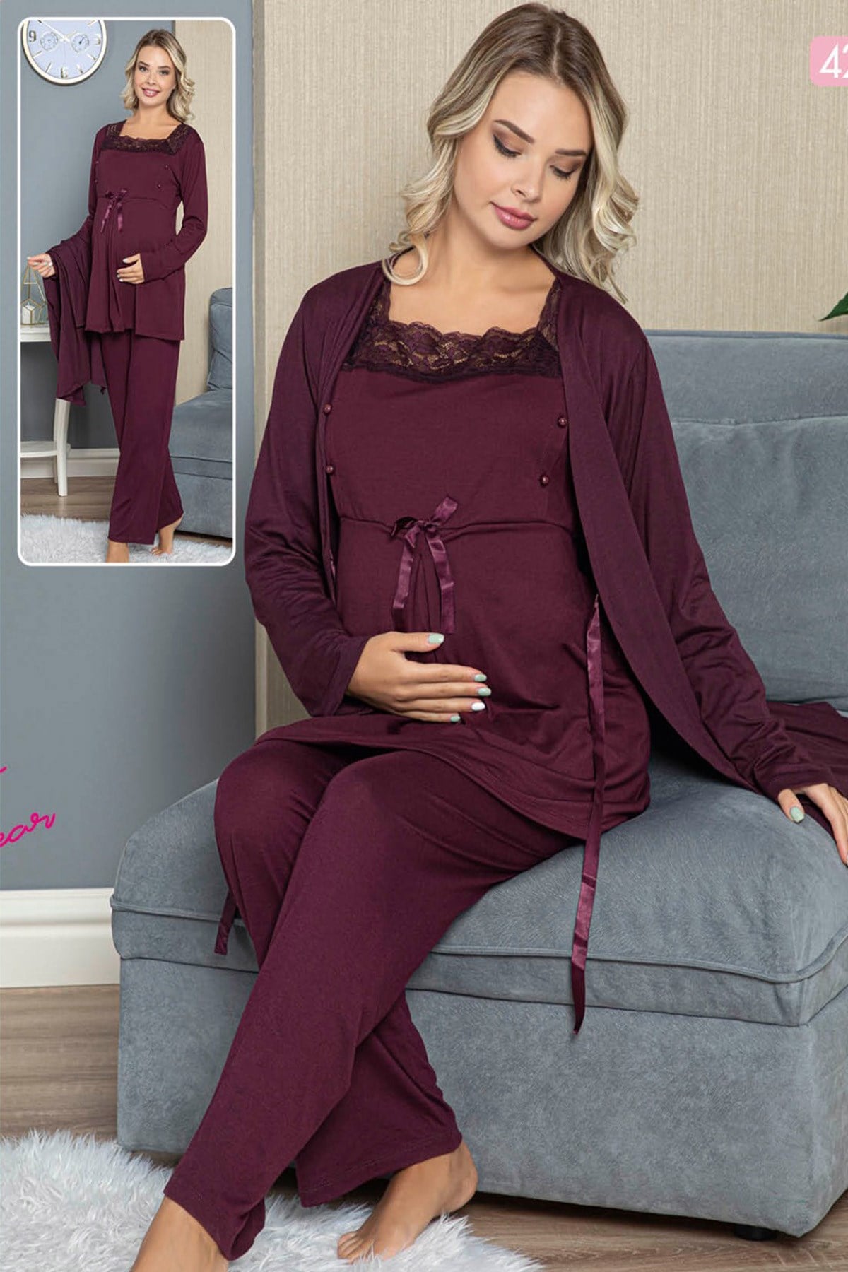 jenika 42310 Sabahlıklı Lohusa Pijama Takımı