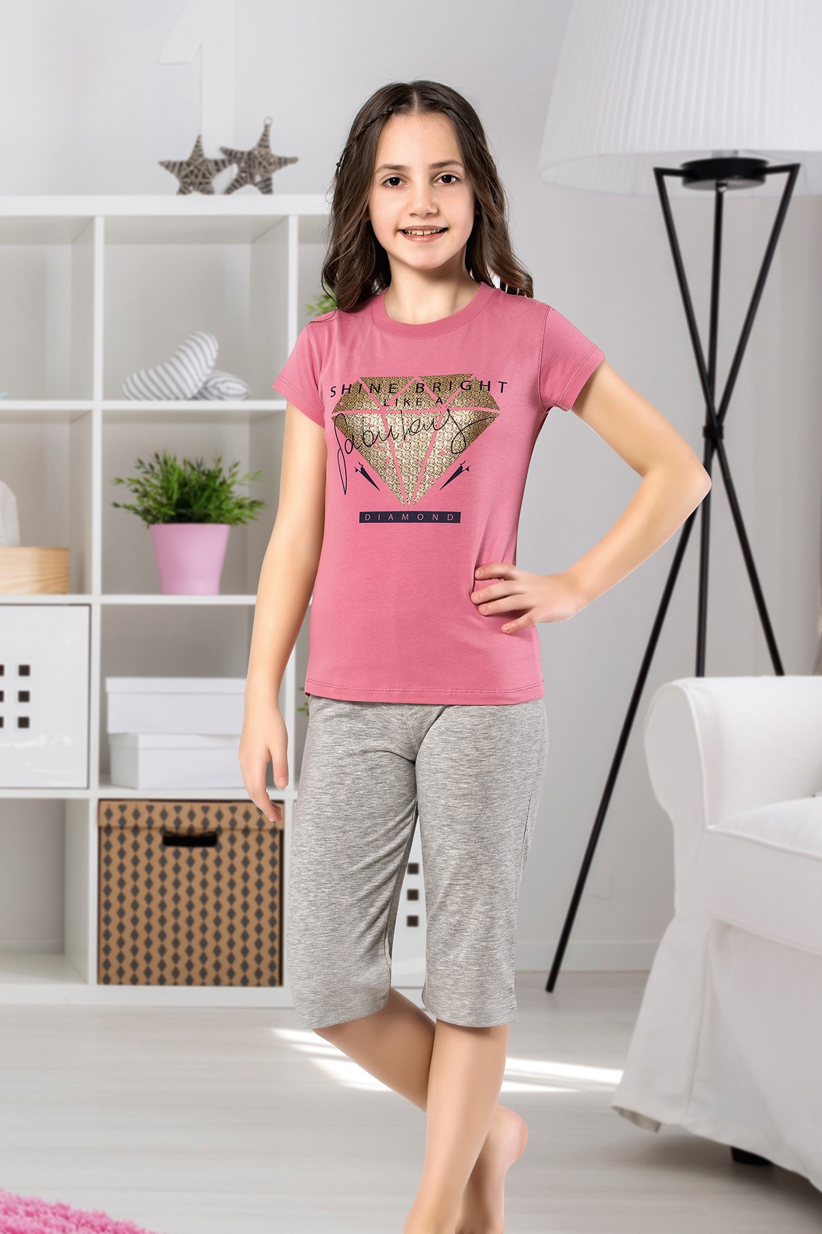 Kız Çocuk Kapri Pijama Takımı-6126