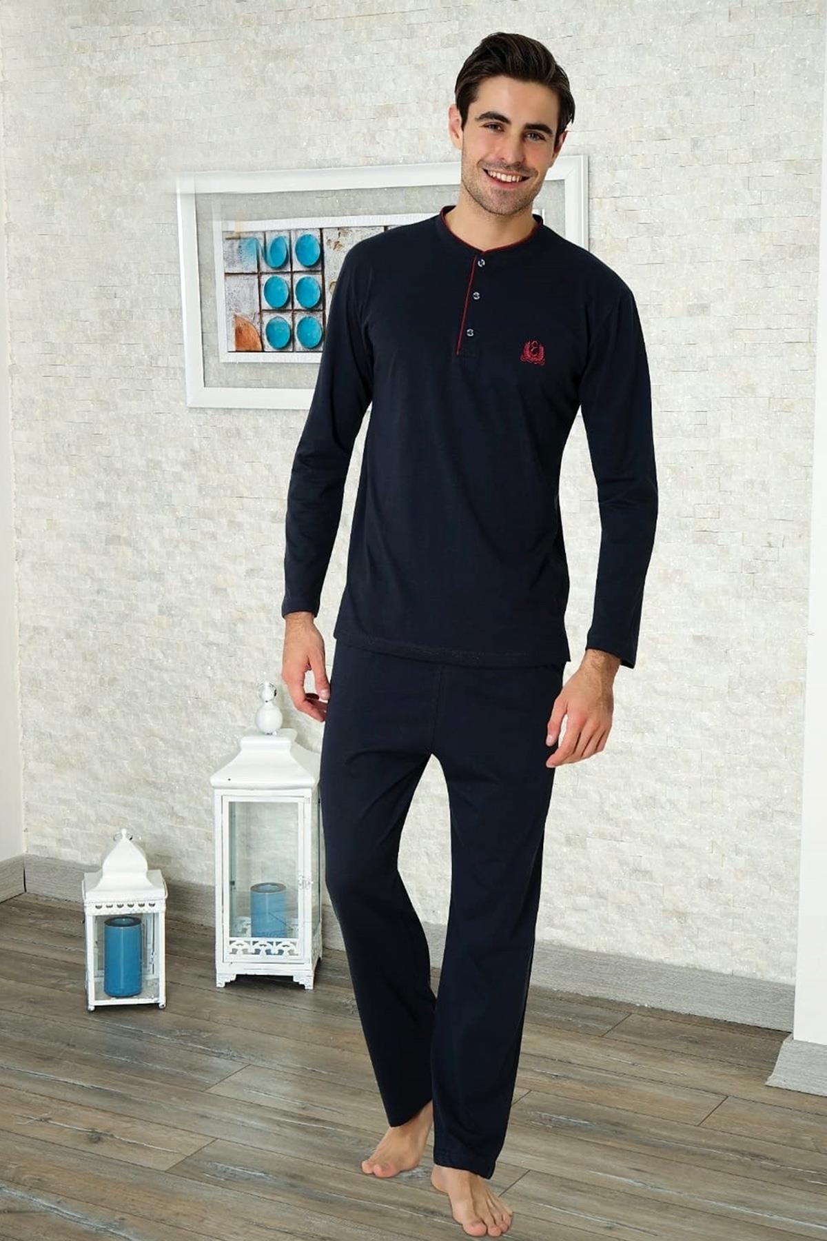 Lacivert Büyük Beden Erkek Baba Pijama Takımı