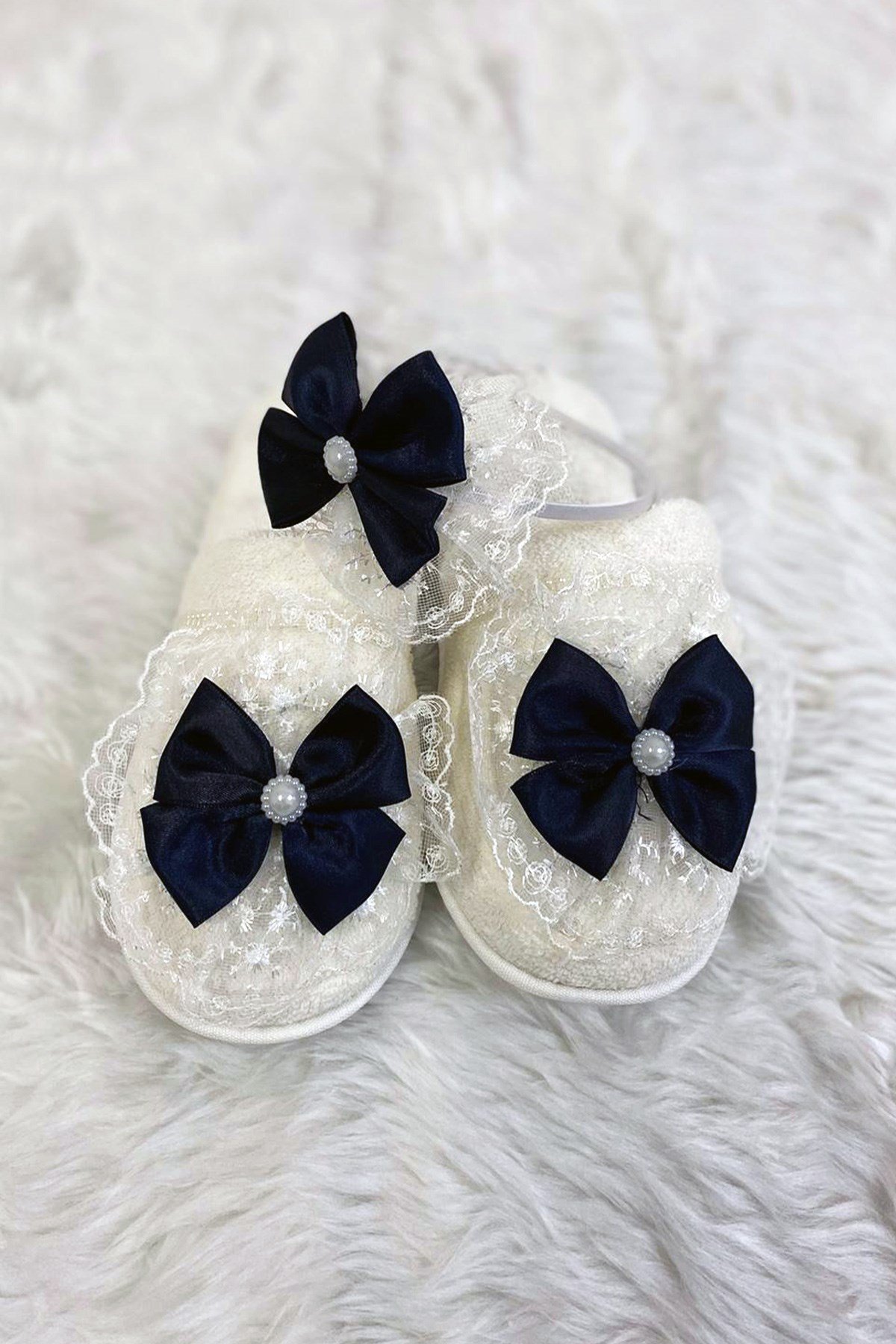 Lh 337 Lacivert Lohusa Tac ve Terlik Seti