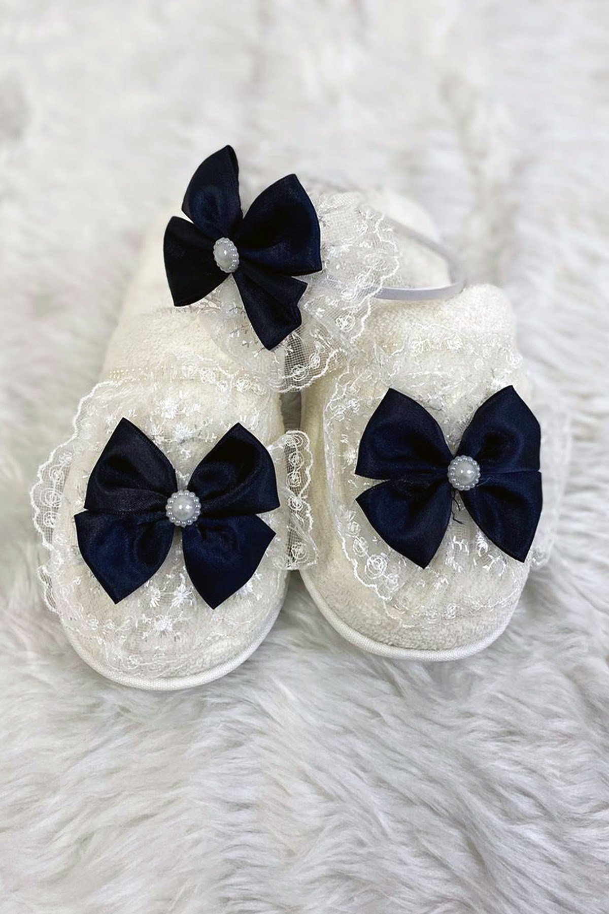 Lh 337 Lacivert Lohusa Tac ve Terlik Seti