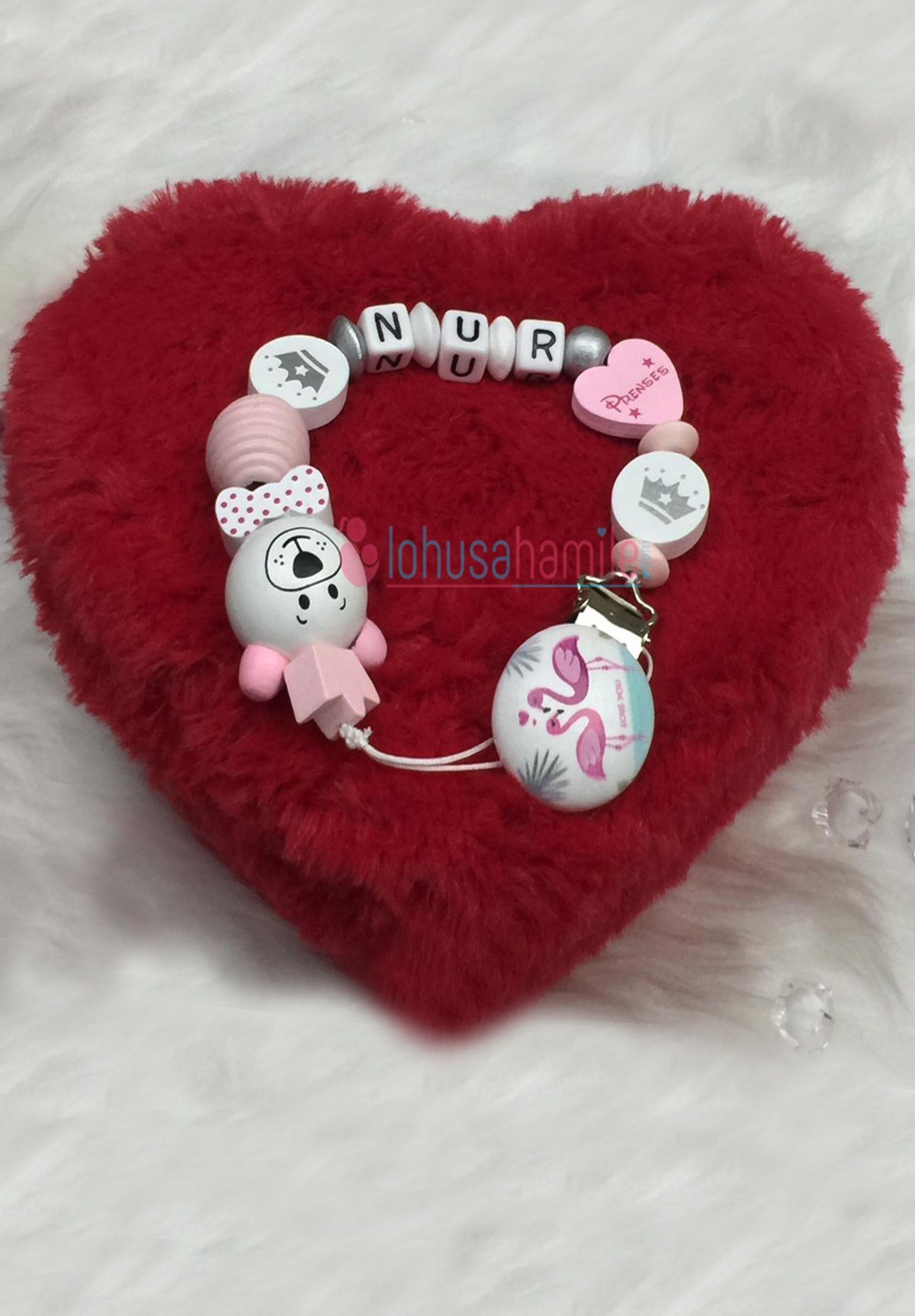 Lh 546 İsimli Bebek Emzik Askısı Pembe