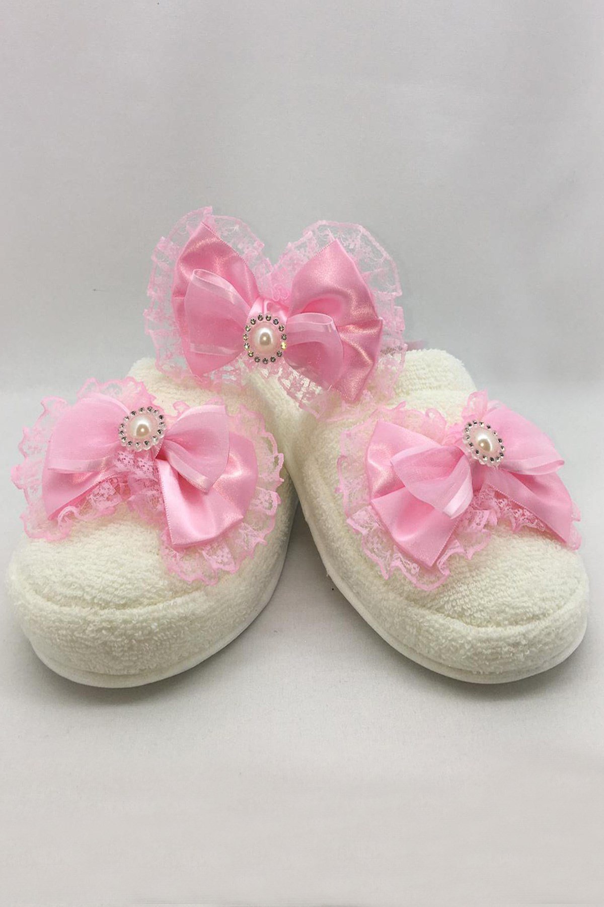 LH0589 Pembe Fiyonklu Lohusa Terlik ve Tac Seti