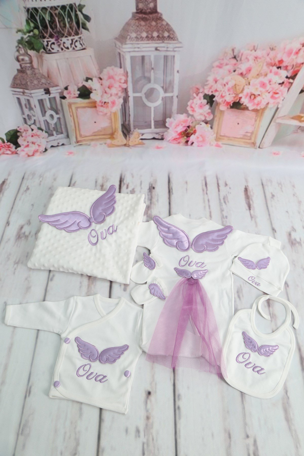 Lh1025 İsme Özel Kanat ve Tüllü Hastane Çıkışı 10'lu Set