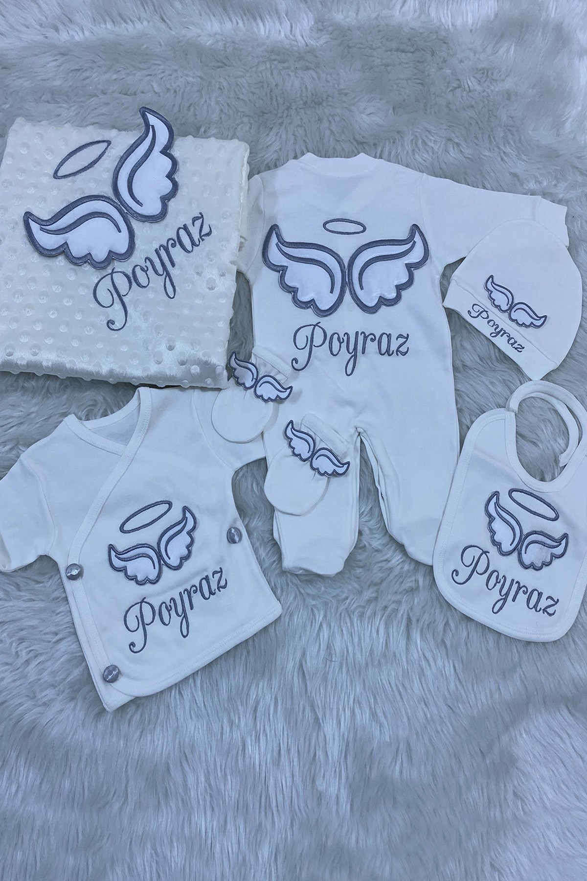 Lh1078 İsme Özel Kanat Detaylı 10lu Hastane Çıkış Seti