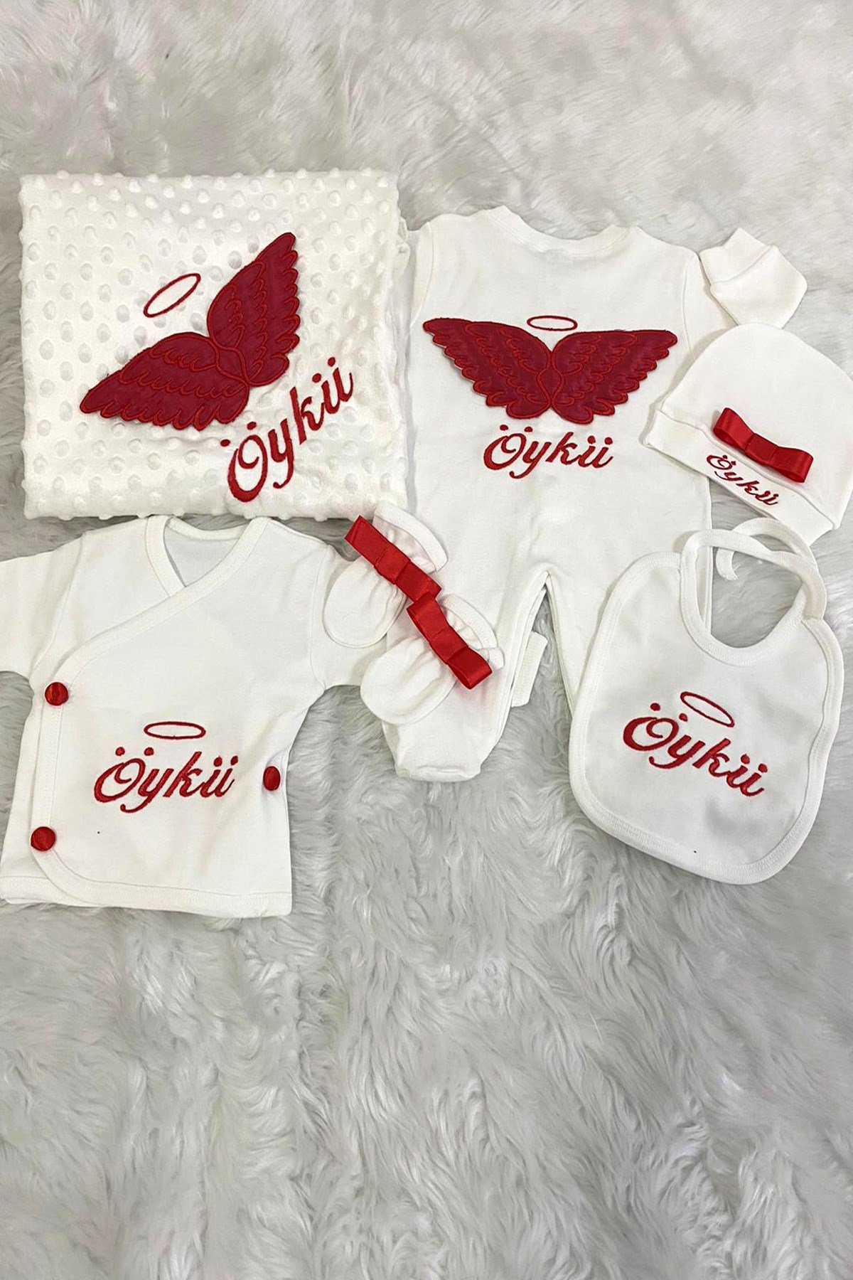 Lh1080 İsime Özel Atom Kanat Nakışlı Hastane Çıkışı 10lu Set