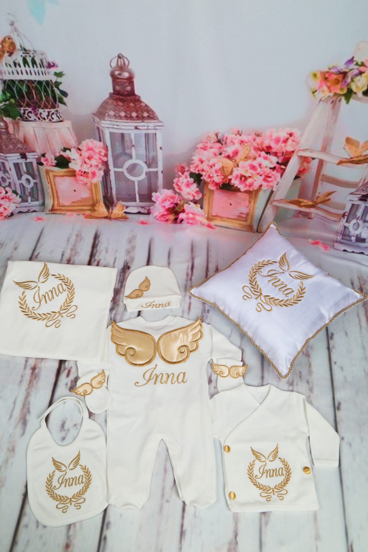 Lh1091 İsme Özel Kanat Nakışlı 11li Hastane Çıkışı Seti