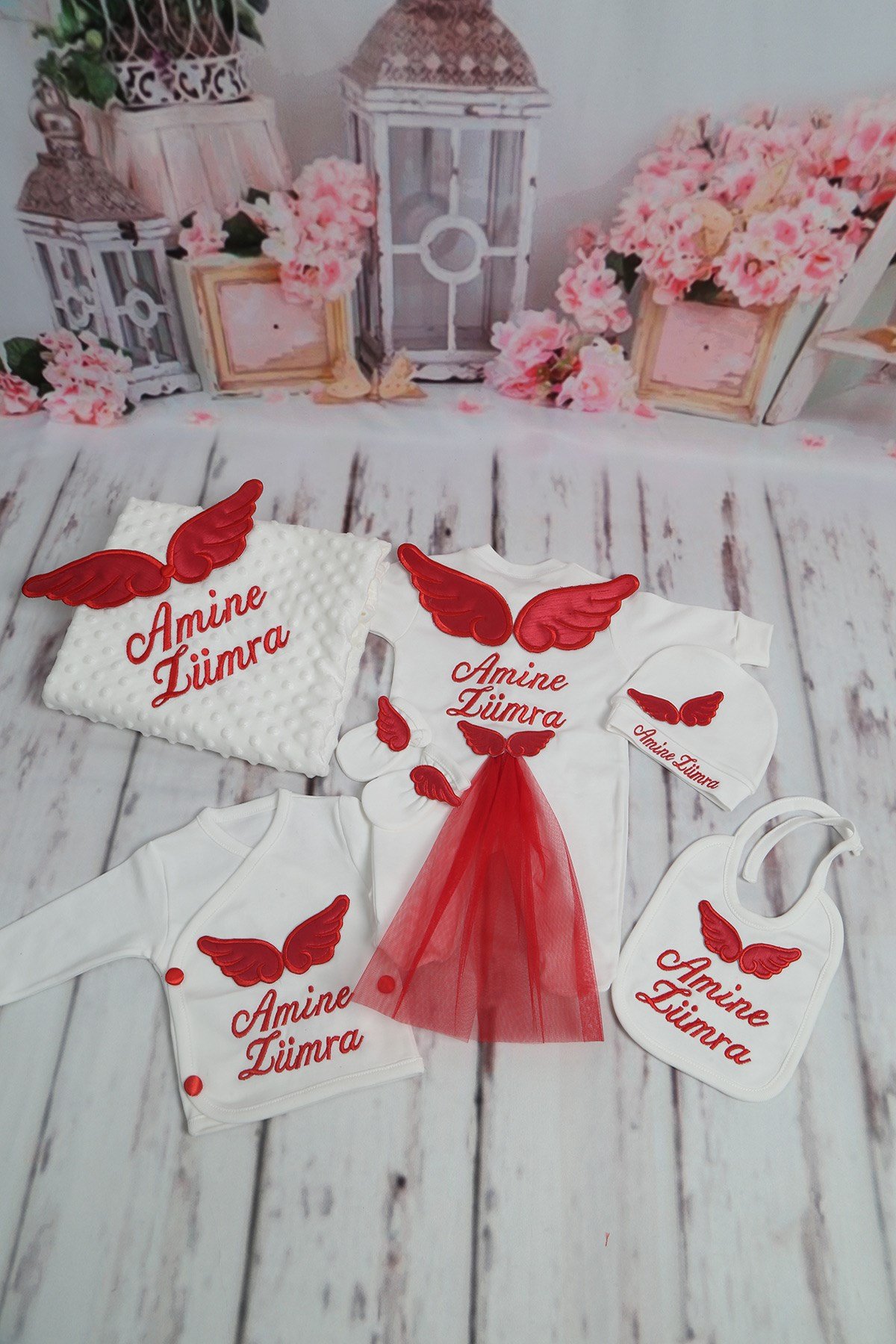 Lh1092 İsme Özel Kanat Nakışlı 10lu Hastane Çıkışı Seti