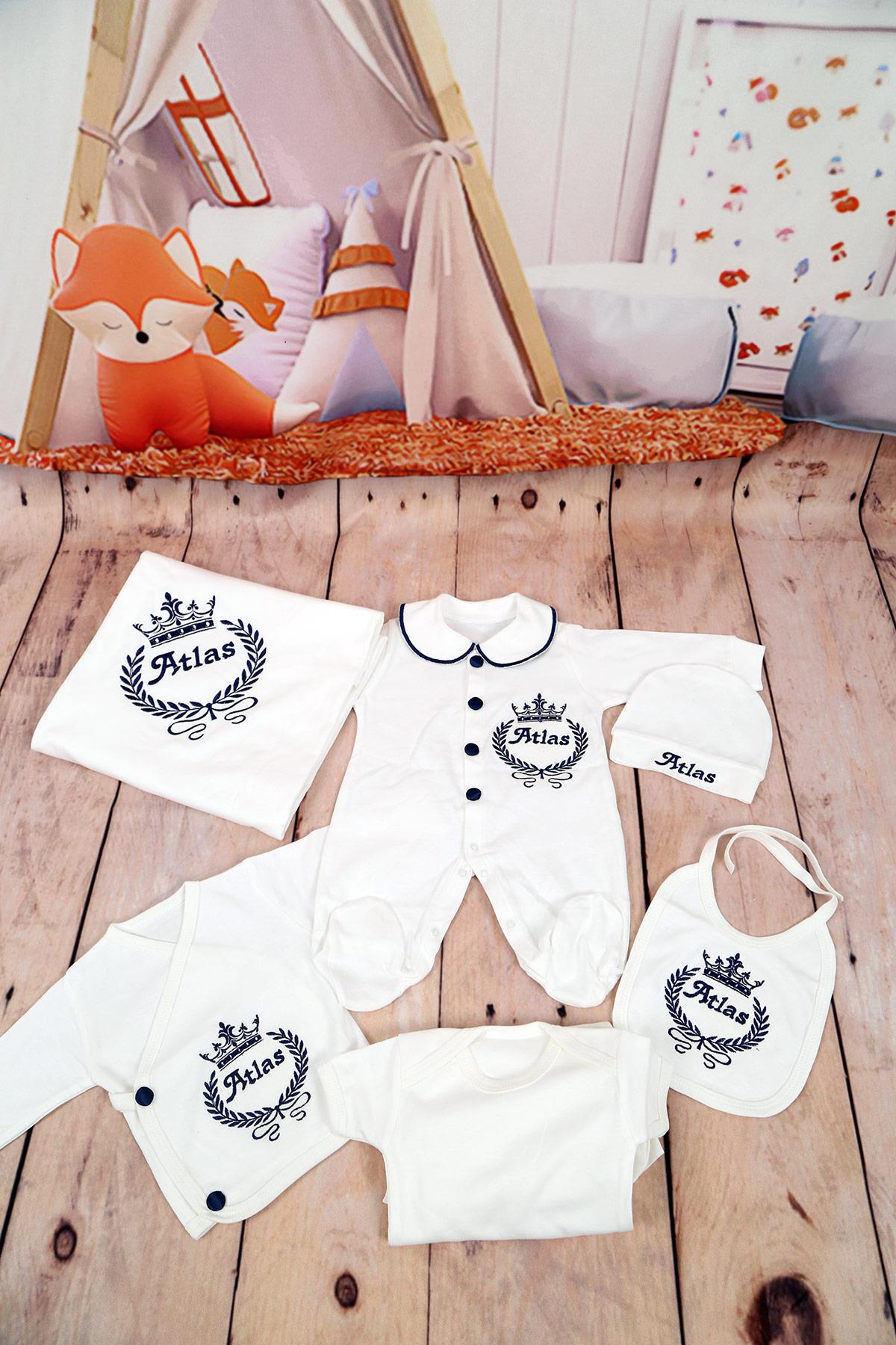 Lh1116 İsme Özel Yaka Detaylı Nakışlı 10lu Hastane Çıkış Seti