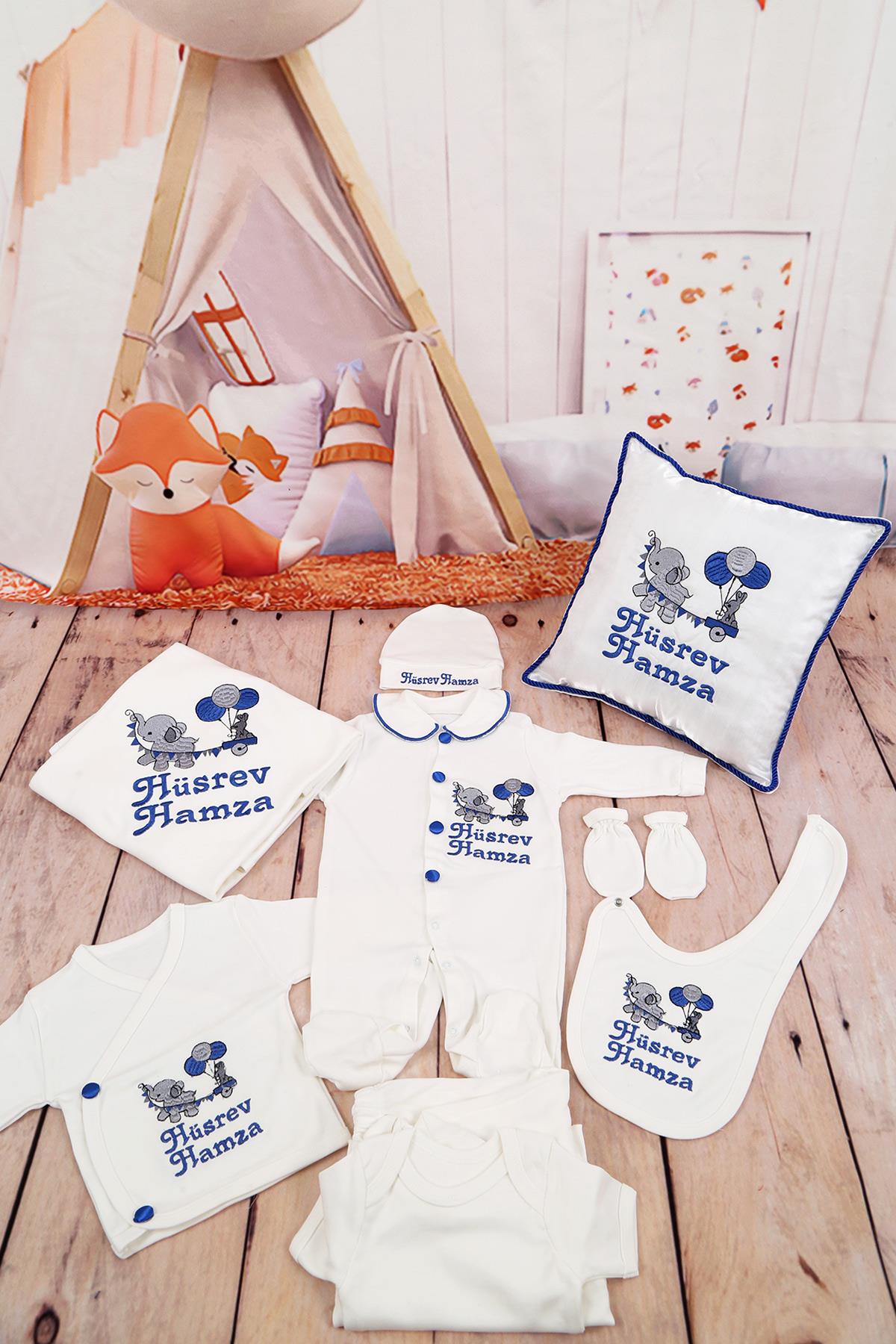 lh1119 İsme Özel Balon Detaylı Nakışlı 11li Hastane Çıkış Set