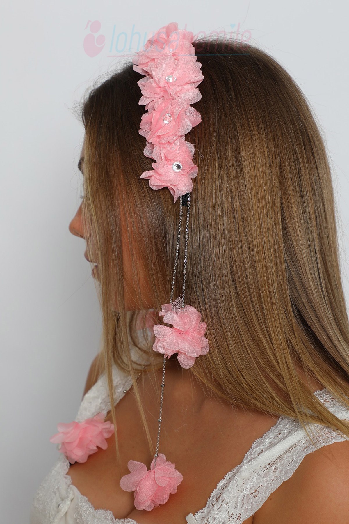 LH2311 Sarkan Küpeli Pembe Lohusa Tacı