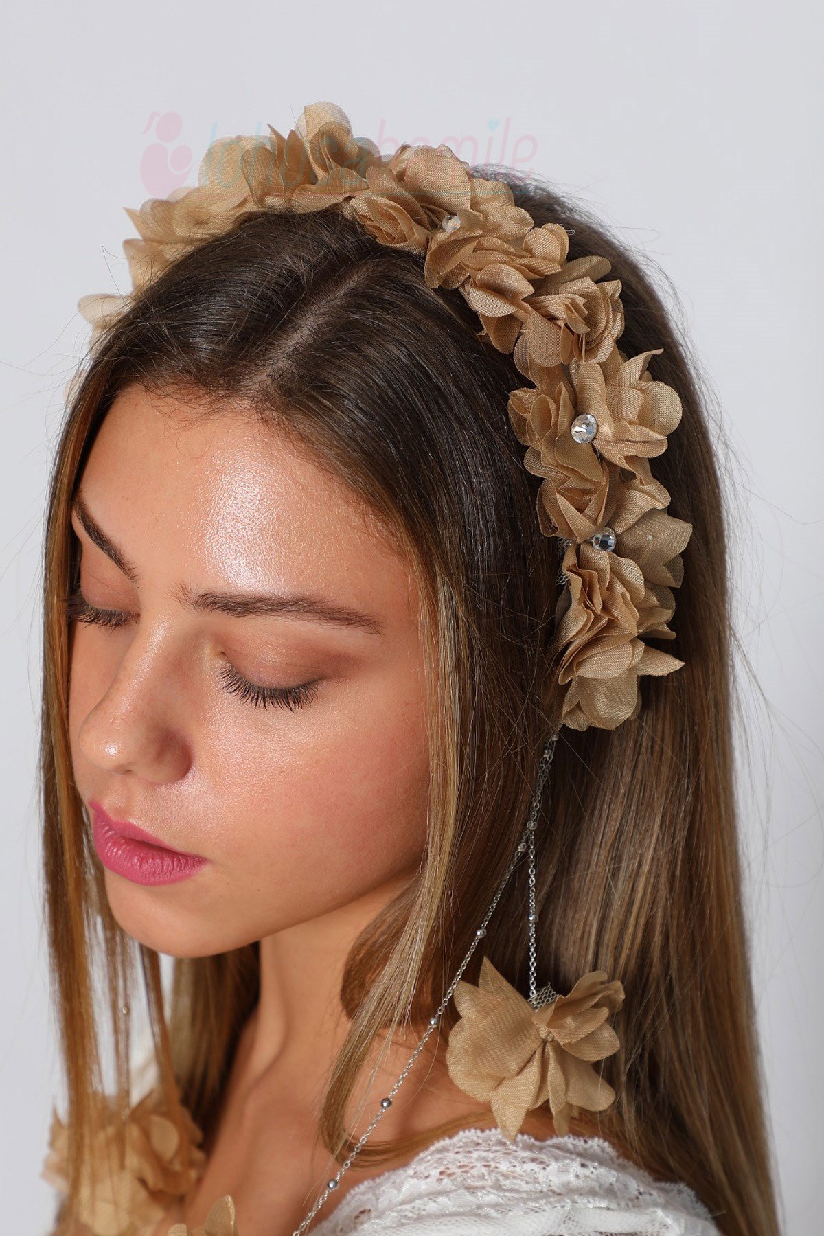 LH2316 Sarkan Küpeli Gold-Kahve Lohusa Tacı