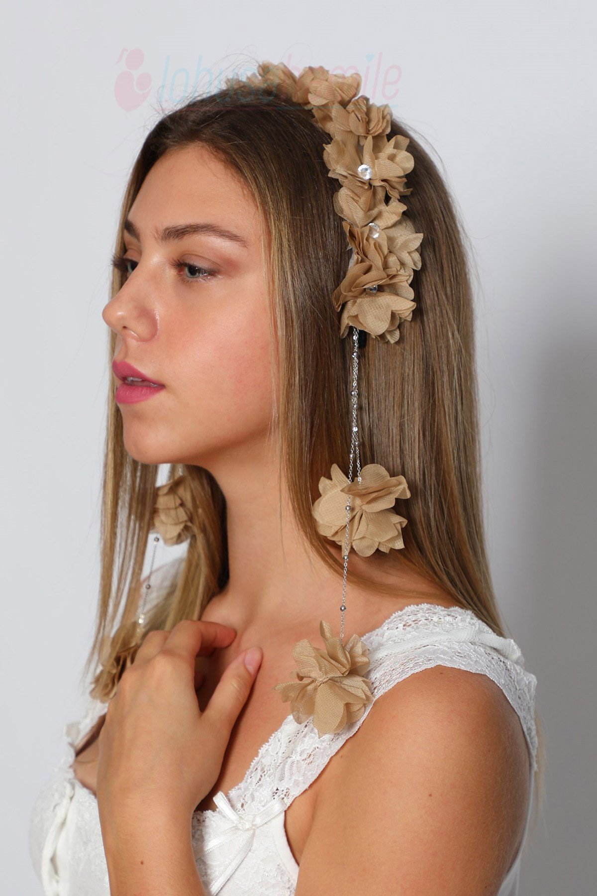 LH2316 Sarkan Küpeli Gold-Kahve Lohusa Tacı