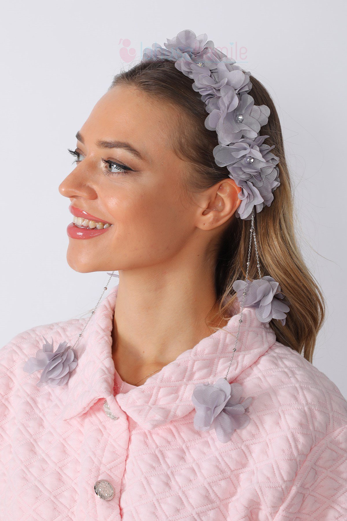 LH2319 Sarkan Küpeli Gri Lohusa Tacı