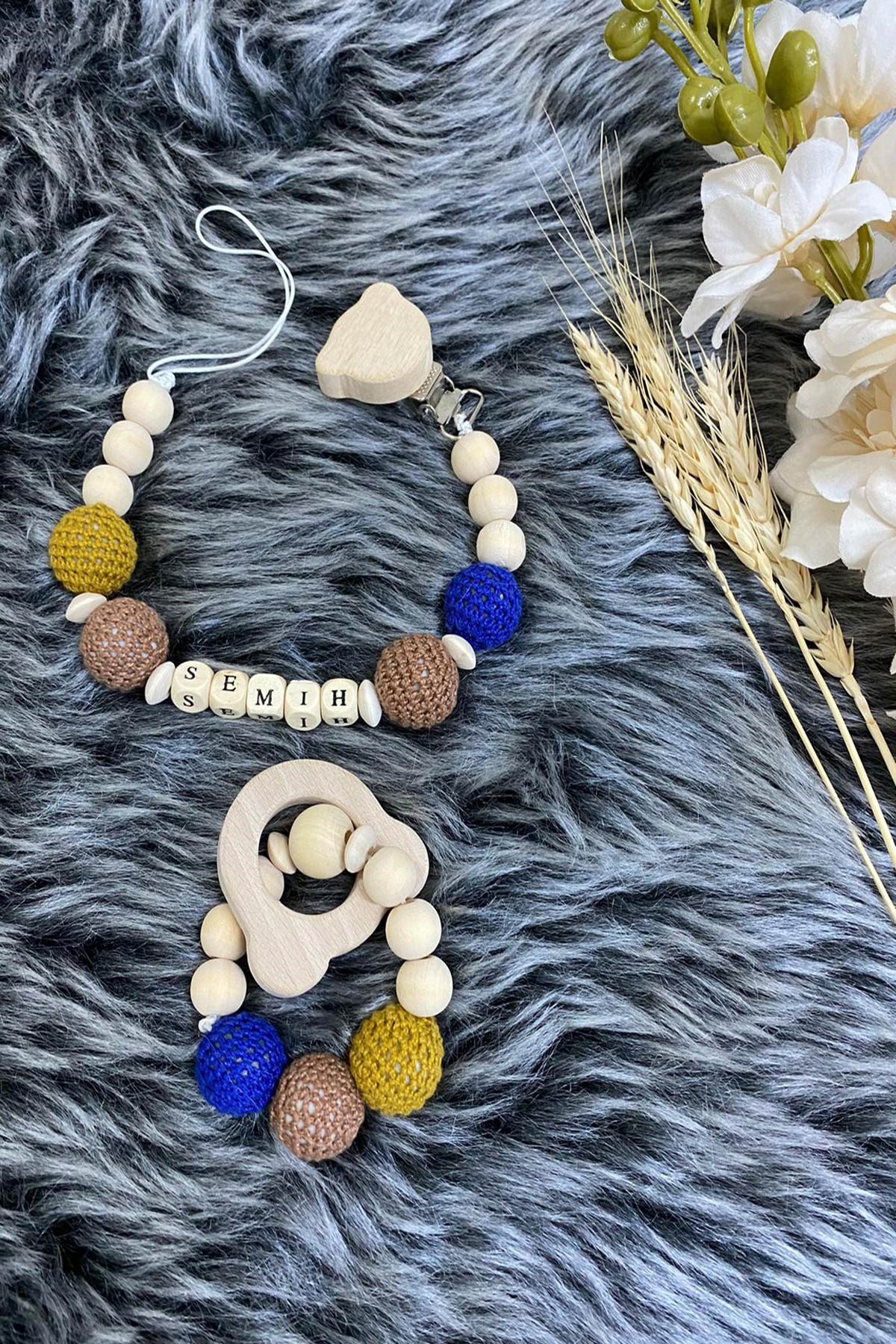 lh29016 Organik İsimli Emzik Zinciri ve Diş Kaşıyıcı Set