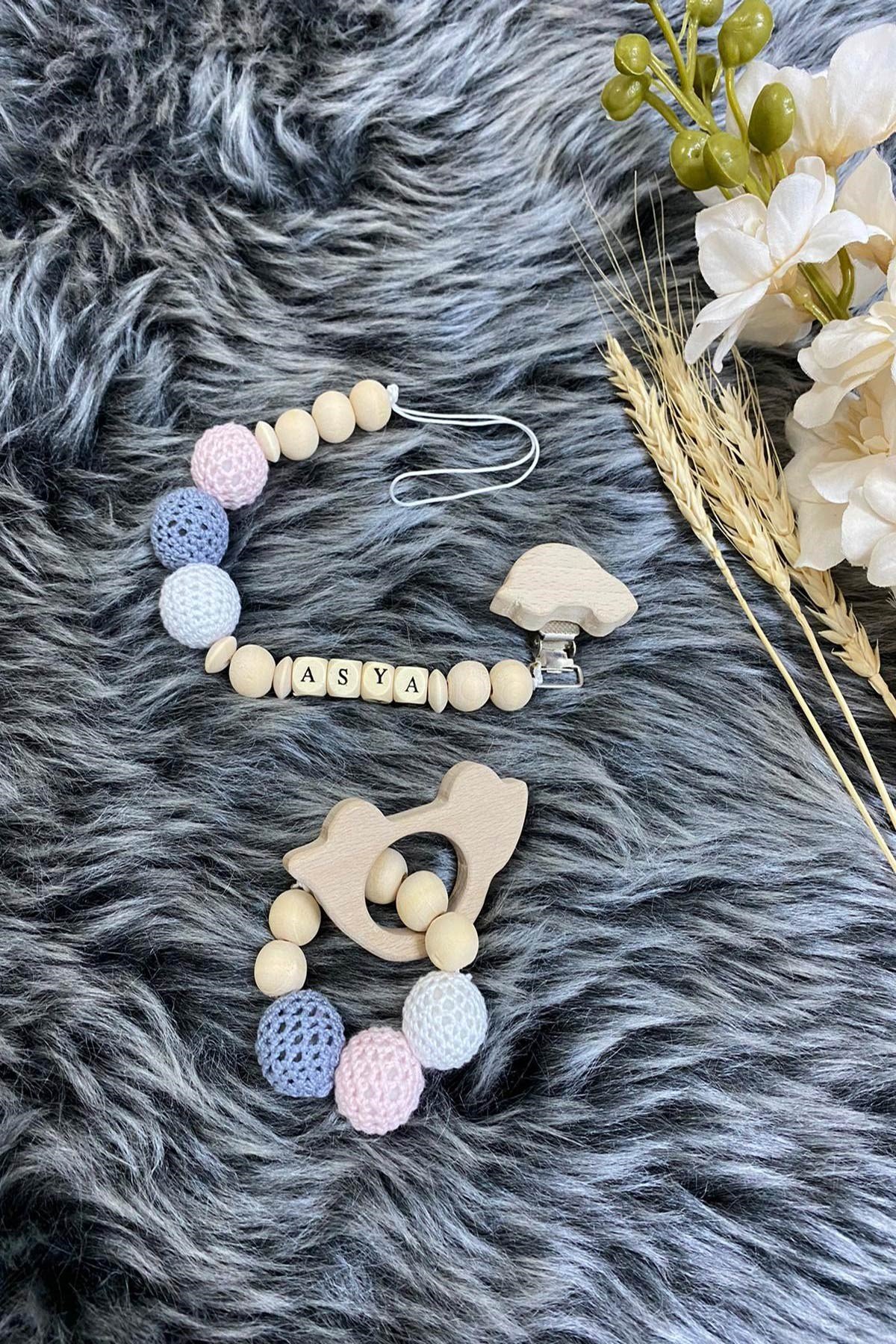 lh29017 Organik İsimli Emzik Zinciri ve Diş Kaşıyıcı Set