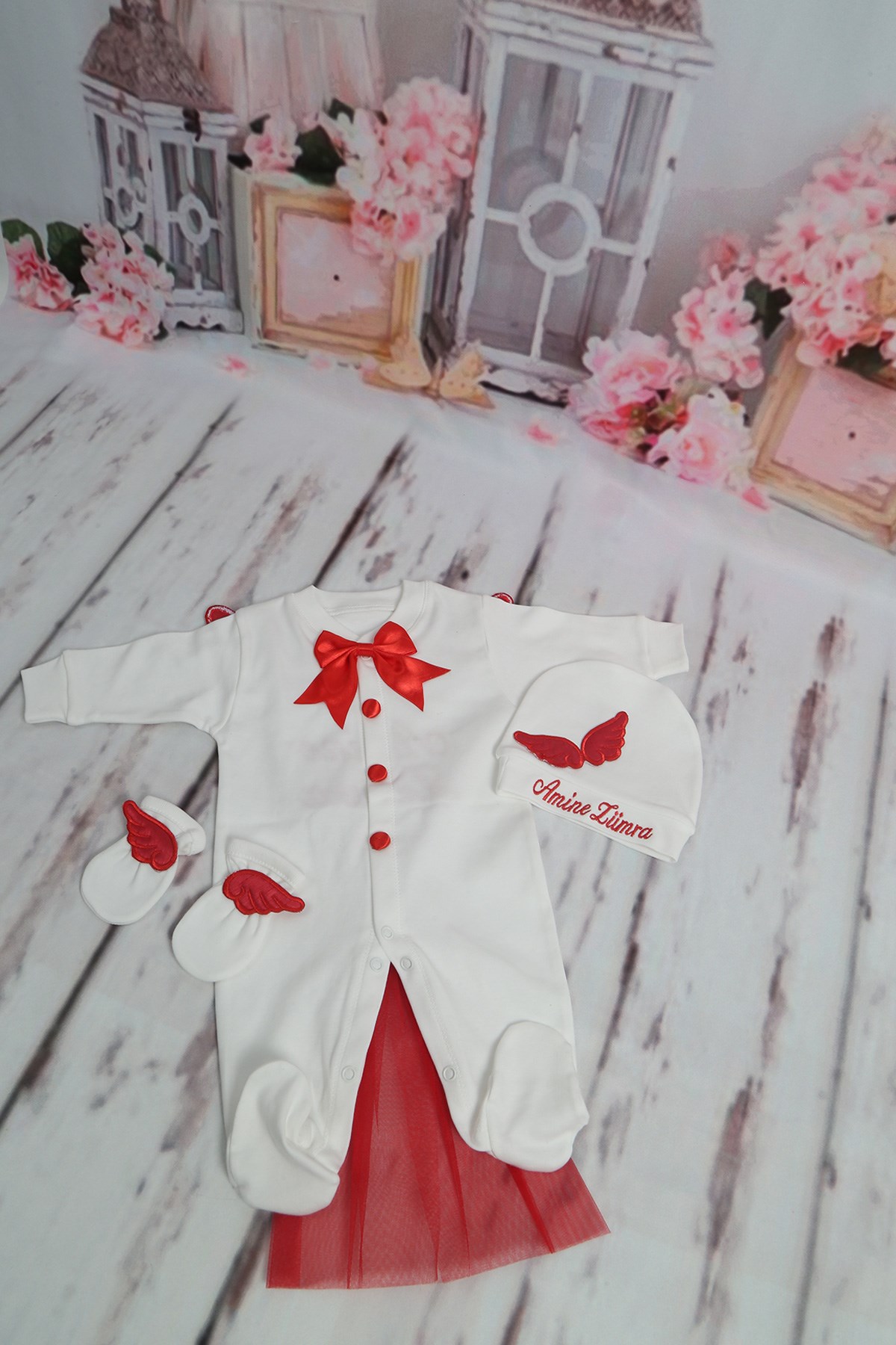 Lh3095 İsme Özel Kanat Nakışlı Hastane Çıkışı 3lü Set